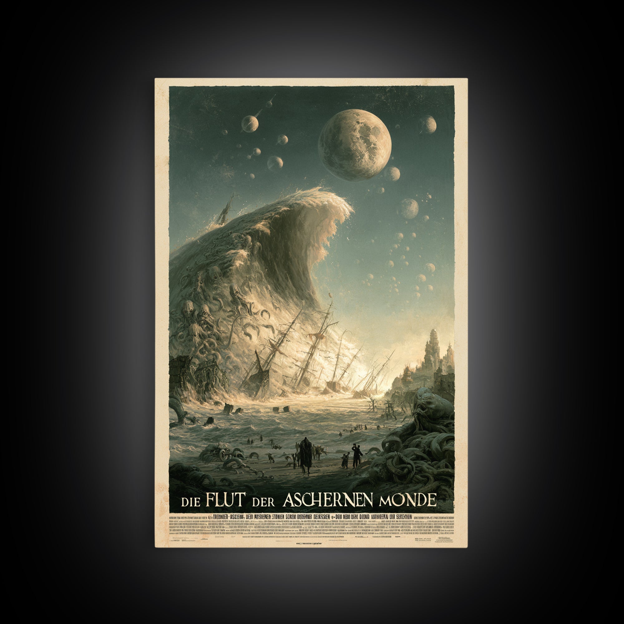 The Tide Of Ashen Moons, German Language Horror Movie Poster, 1960s Horror Art, Lovecraftian Horror Poster, Framed Canvas Print