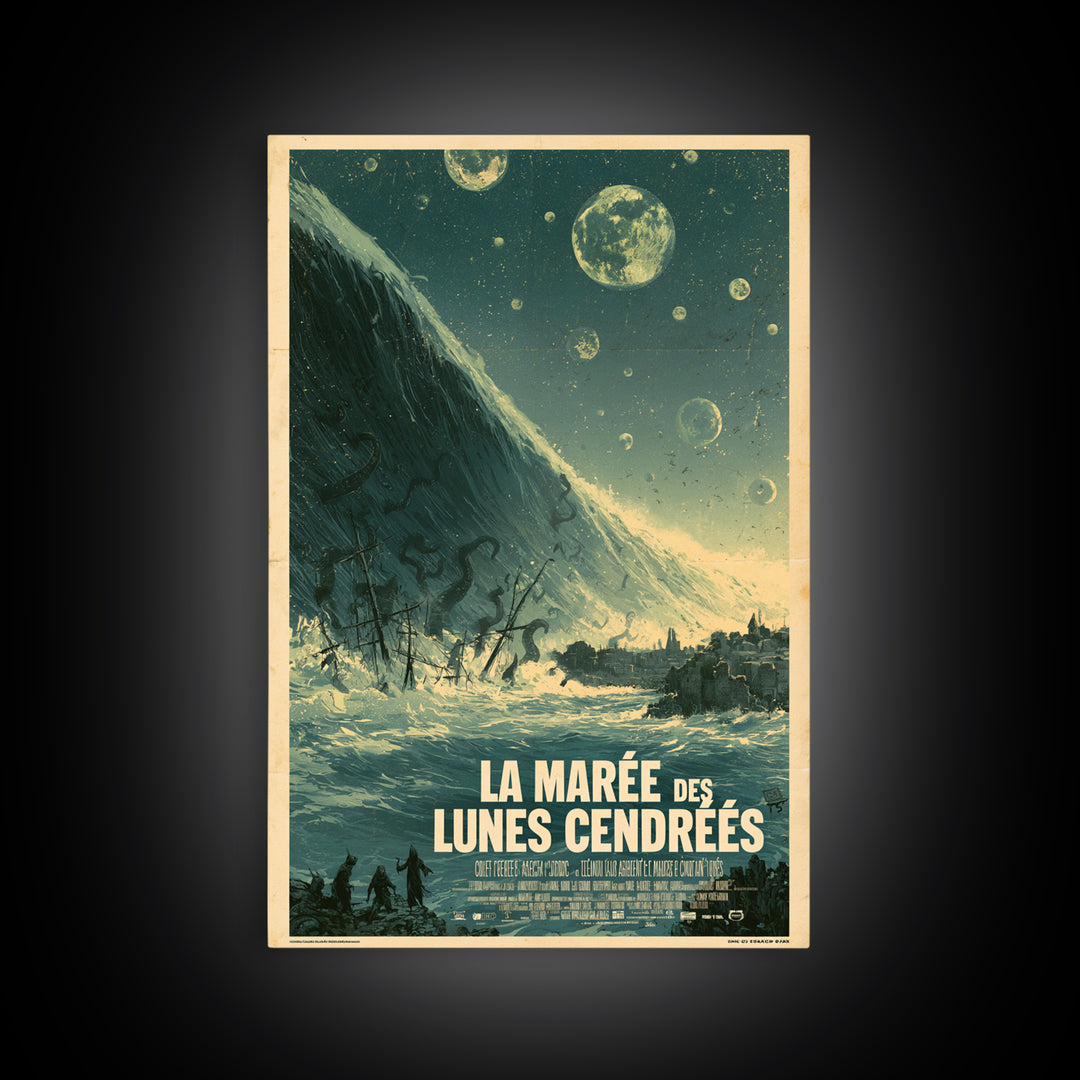The Tide Of Ashen Moons, French Language Horror Movie Poster, 1960s Horror Art, Gothic Cinema Wall Art, Framed Canvas Print