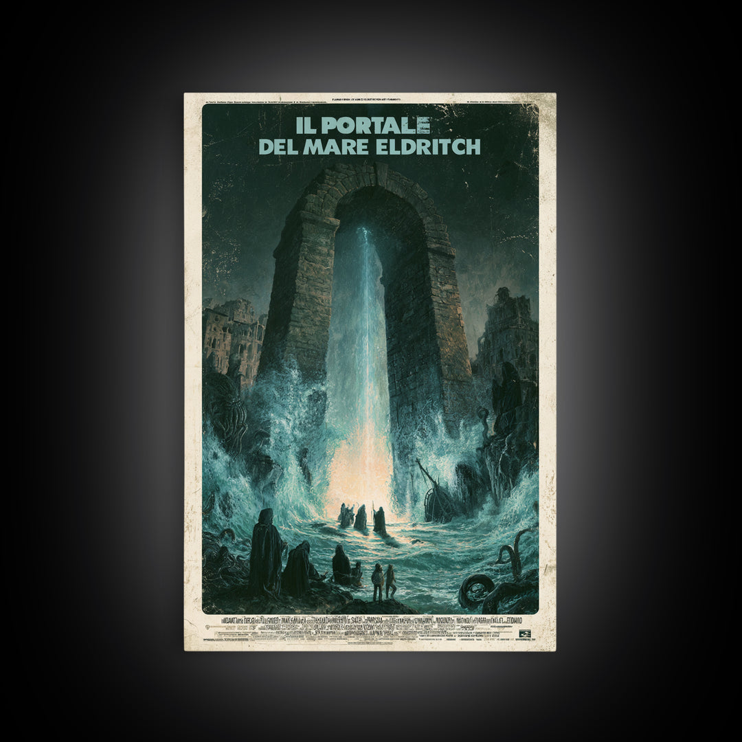 The Gate Of The Eldritch Sea, Italian Language Horror Movie Poster, 1970s Horror Art, Eldritch Cinema Wall Art, Framed Canvas Print