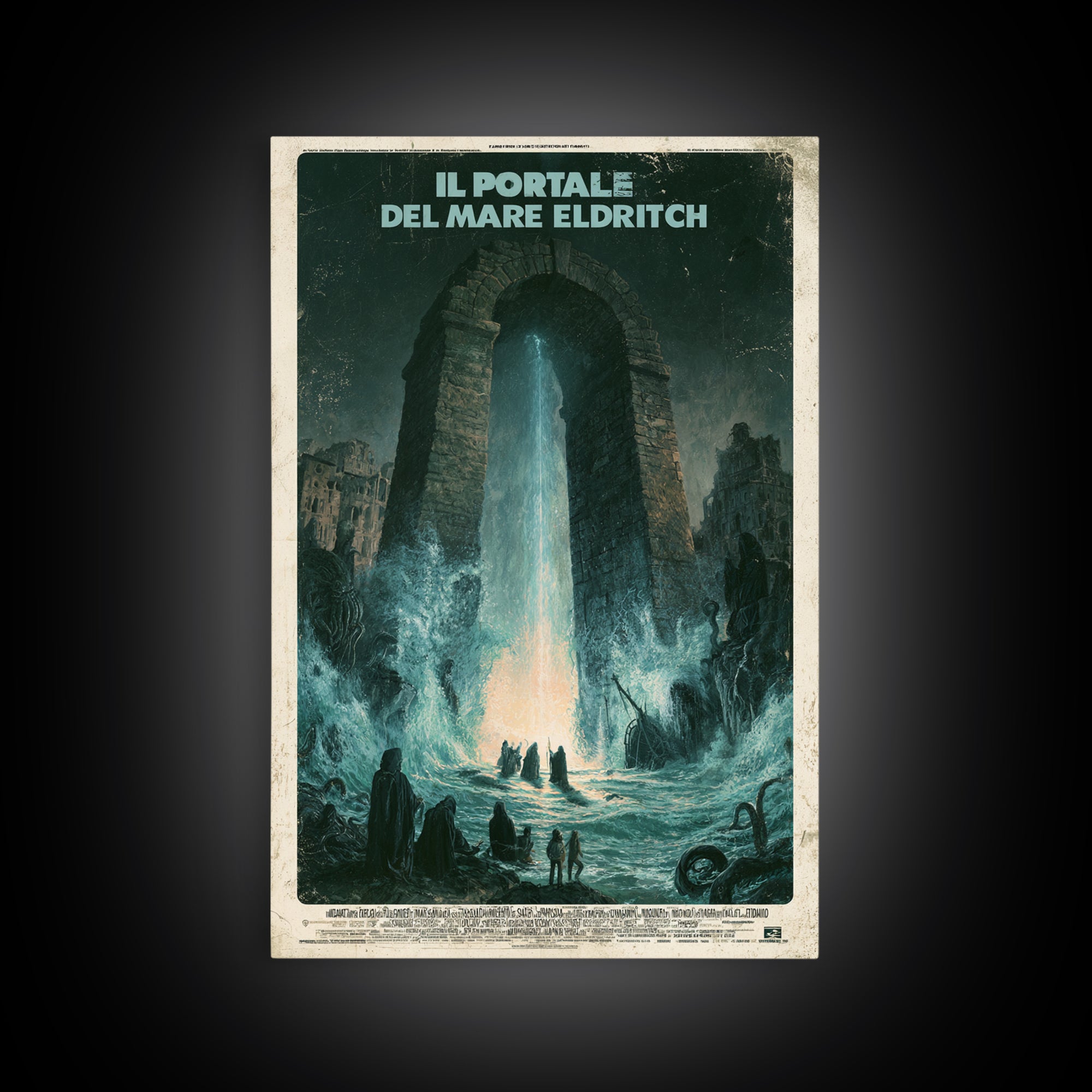 The Gate Of The Eldritch Sea, Italian Language Horror Movie Poster, 1970s Horror Art, Eldritch Cinema Wall Art, Framed Canvas Print