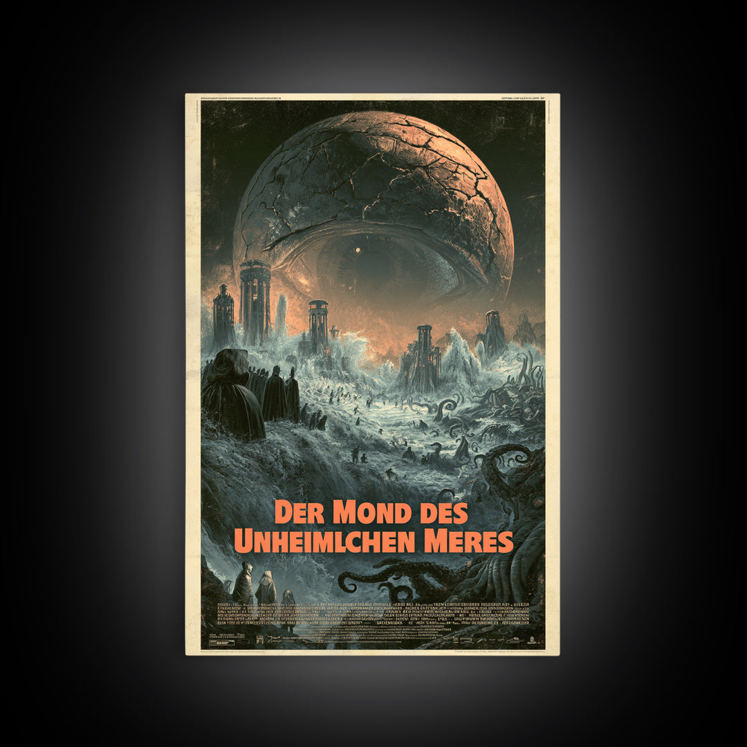 The Moon Of The Eldritch Sea, German Language Horror Movie Poster, 1960s Horror Art, Lovecraftian Horror Poster, Framed Canvas Print