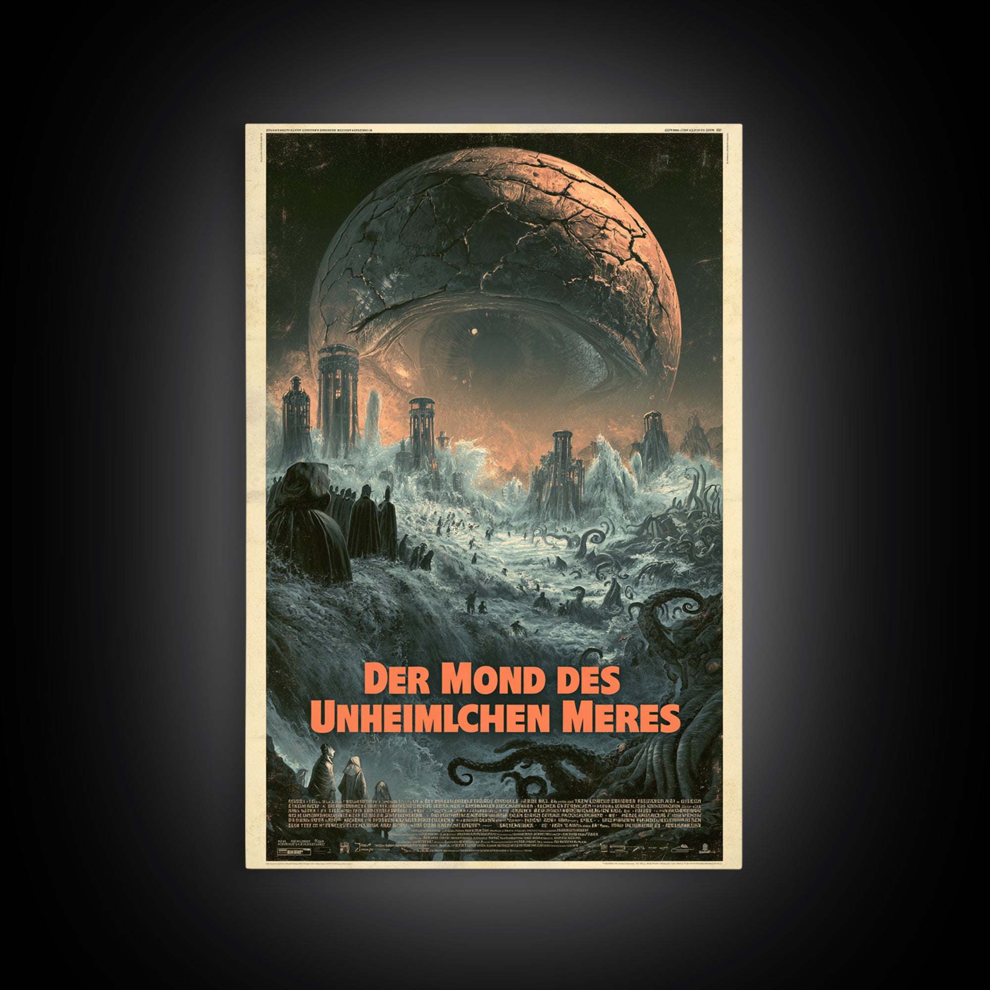 The Moon Of The Eldritch Sea, German Language Horror Movie Poster, 1960s Horror Art, Lovecraftian Horror Poster, Framed Canvas Print