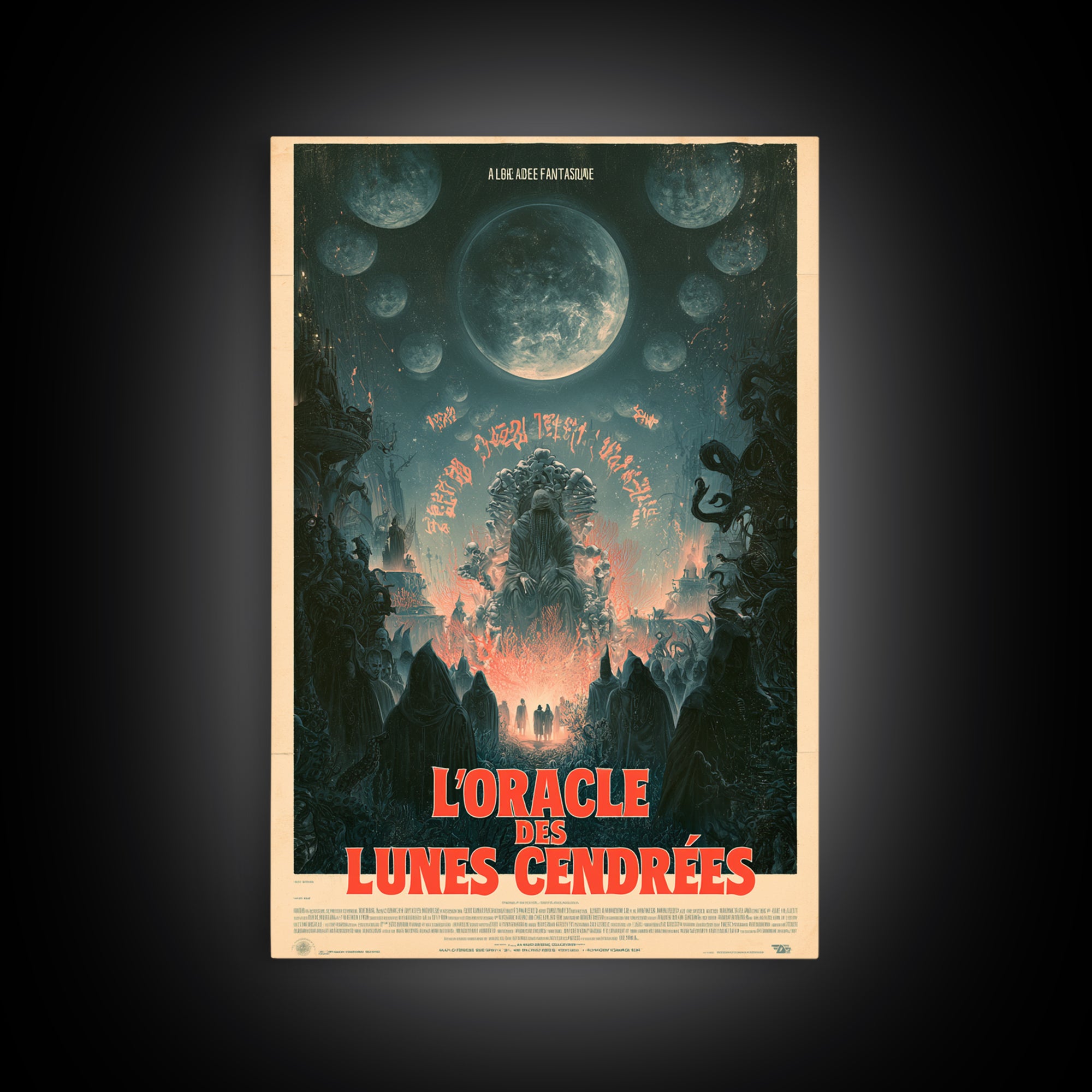 The Oracle Of Ashen Moons, French Language Horror Movie Poster, 1960s Horror Art, Gothic Cinema Wall Art, Framed Canvas Print