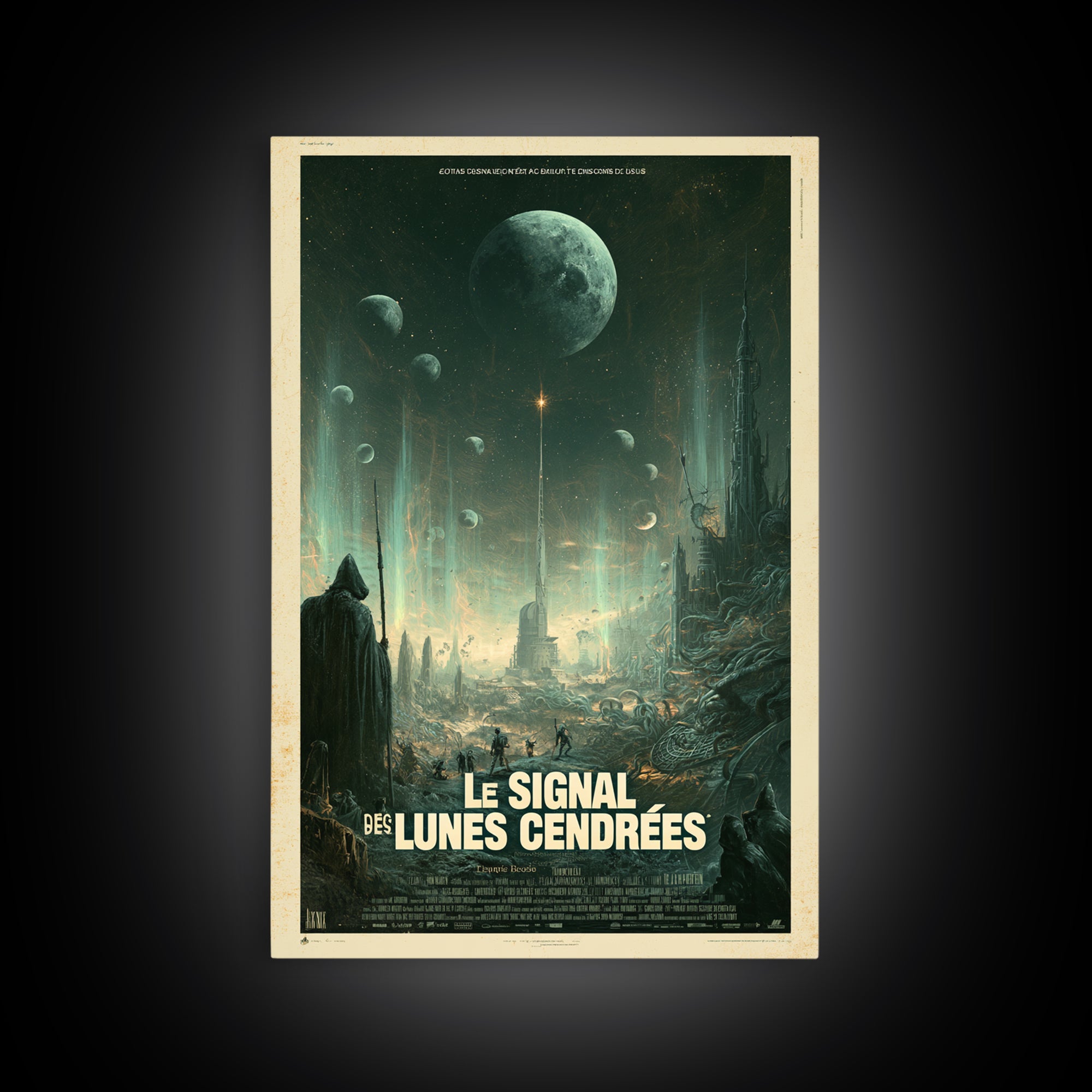 The Signal Of Ashen Moons, French Language Horror Movie Poster, 1960s Horror Art, Eldritch Cinema Wall Art, Framed Canvas Print