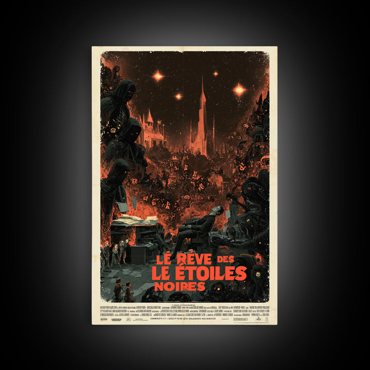 The Dream Of Black Stars, French Language Horror Movie Poster, 1960s Horror Art, Eldritch Cinema Wall Art, Framed Canvas Print
