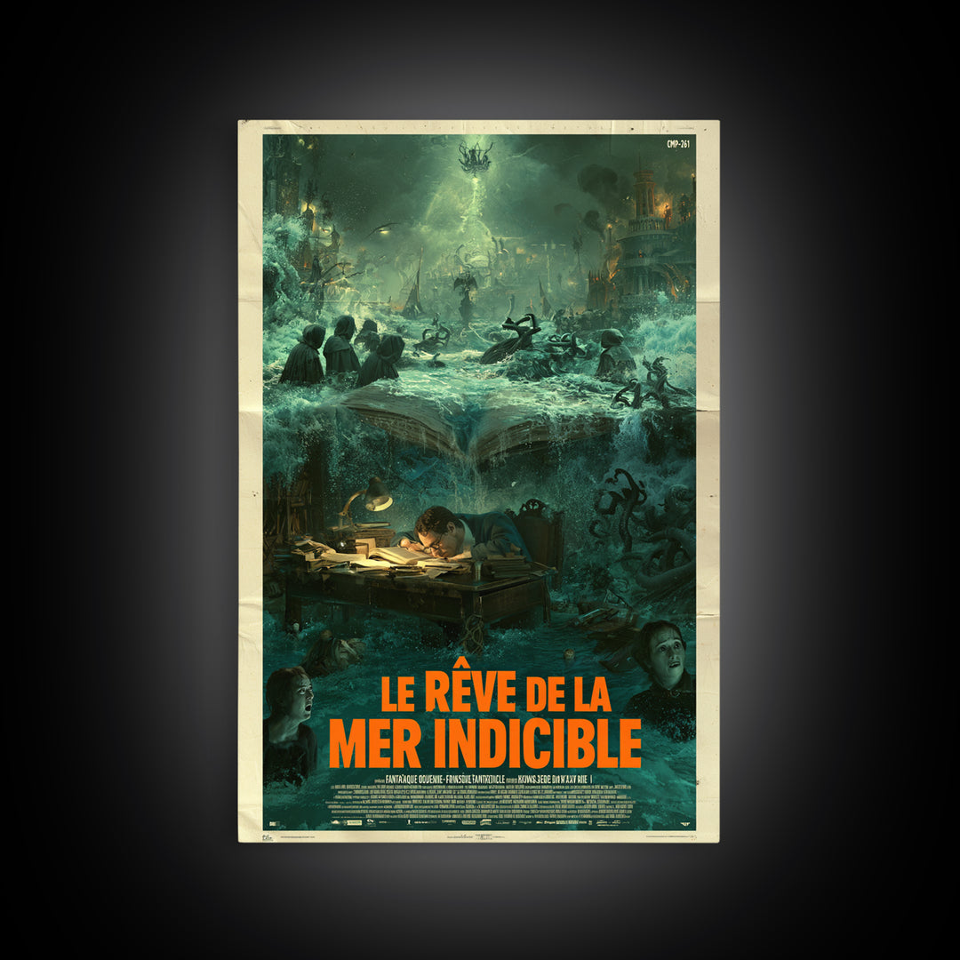 The Dream Of The Eldritch Sea, French Language Horror Movie Poster, 1960s Horror Art, Lovecraftian Horror Poster, Framed Canvas Print