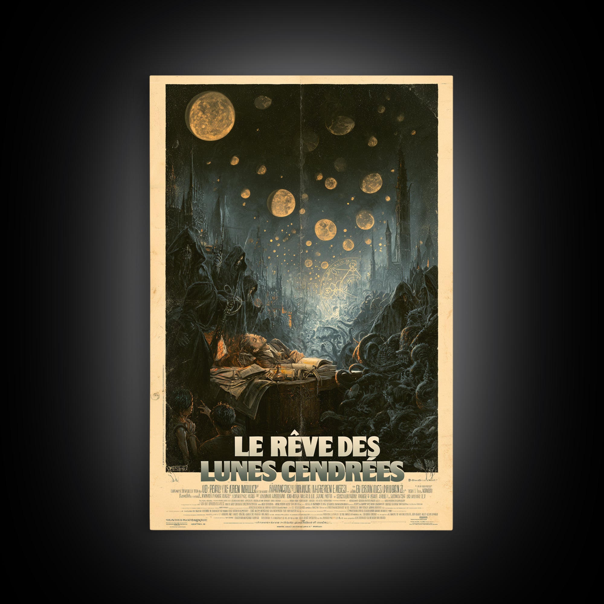 The Dream Of Ashen Moons, French Language Horror Movie Poster, 1960s Horror Art, Eldritch Cinema Wall Art, Framed Canvas Print
