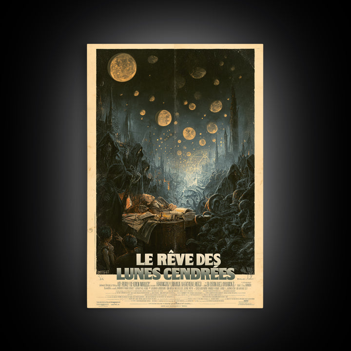 The Dream Of Ashen Moons, French Language Horror Movie Poster, 1960s Horror Art, Eldritch Cinema Wall Art, Framed Canvas Print