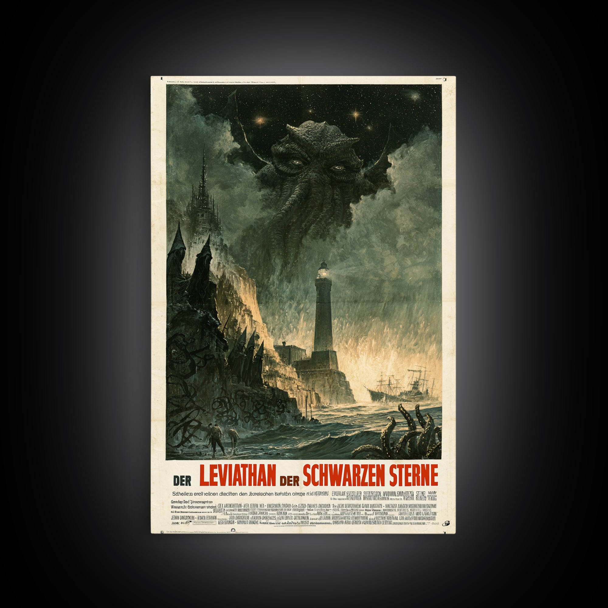 The Leviathan Of Black Stars, German Language Horror Movie Poster, 1960s Horror Art, Cult Horror Poster, Framed Canvas Print