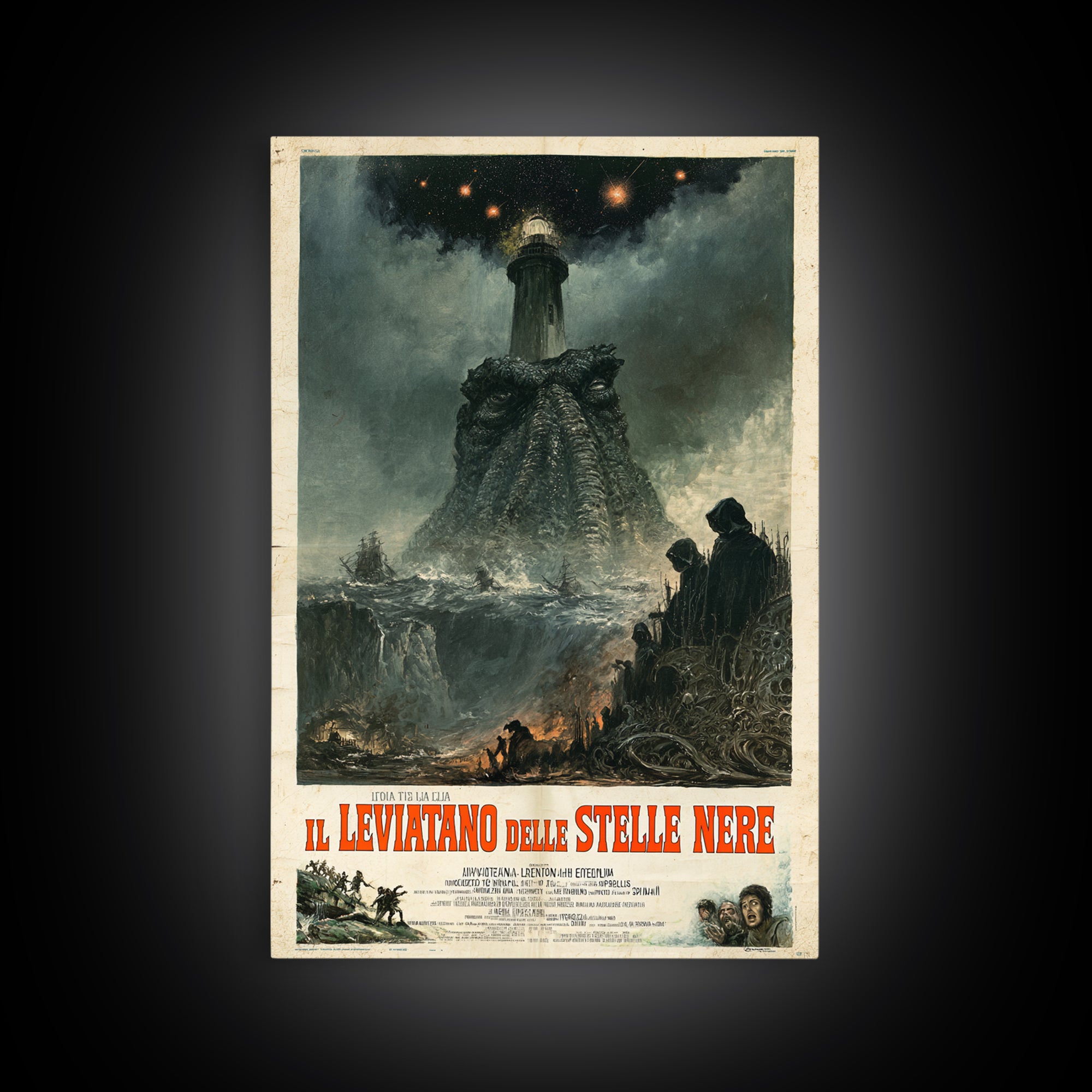 The Leviathan Of Black Stars, Italian Language Horror Movie Poster, 1970s Horror Art, Eldritch Cinema Wall Art, Framed Canvas Print