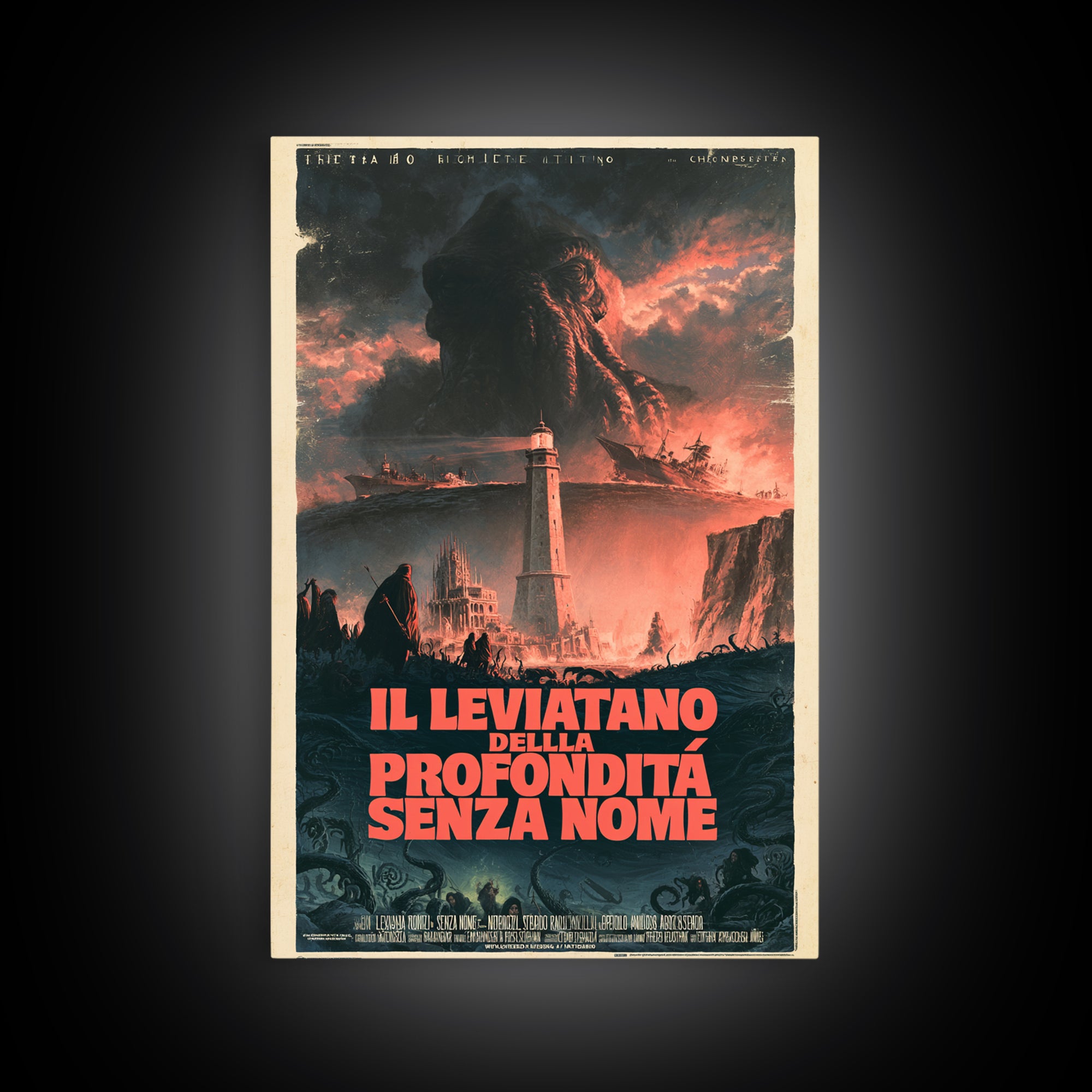 The Leviathan Of The Nameless Deep, Italian Language Horror Movie Poster, 1970s Horror Art, Gothic Cinema Wall Art, Framed Canvas Print