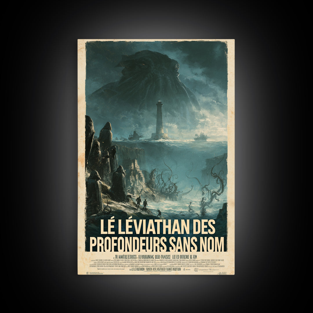 The Leviathan Of The Nameless Deep, French Language Horror Movie Poster, 1960s Horror Art, Classic Monster Poster, Canvas Print