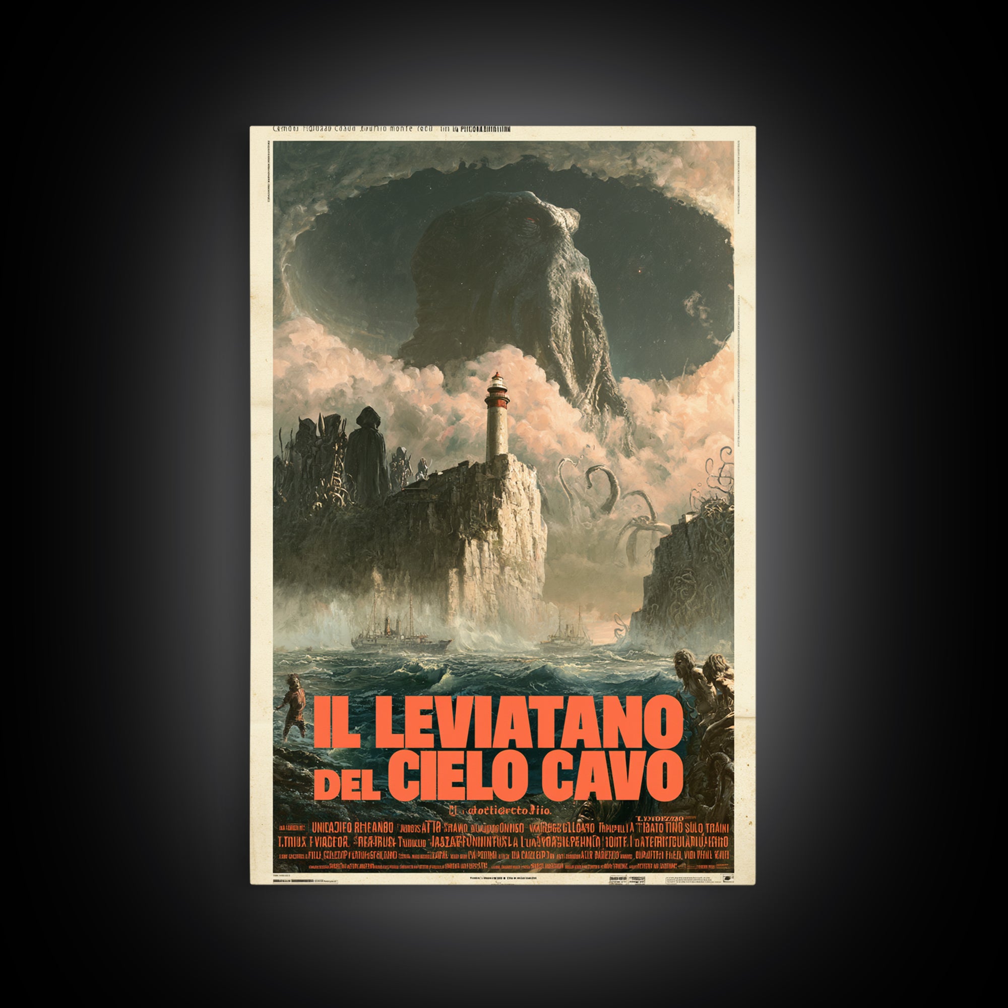 The Leviathan Of The Hollow Sky, Italian Language Horror Movie Poster, 1970s Horror Art, Gothic Cinema Wall Art, Framed Canvas Print