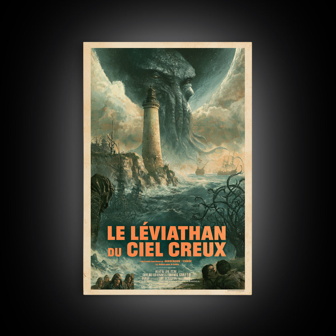 The Leviathan Of The Hollow Sky, French Language Horror Movie Poster, 1960s Horror Art, Classic Monster Poster, Canvas Print