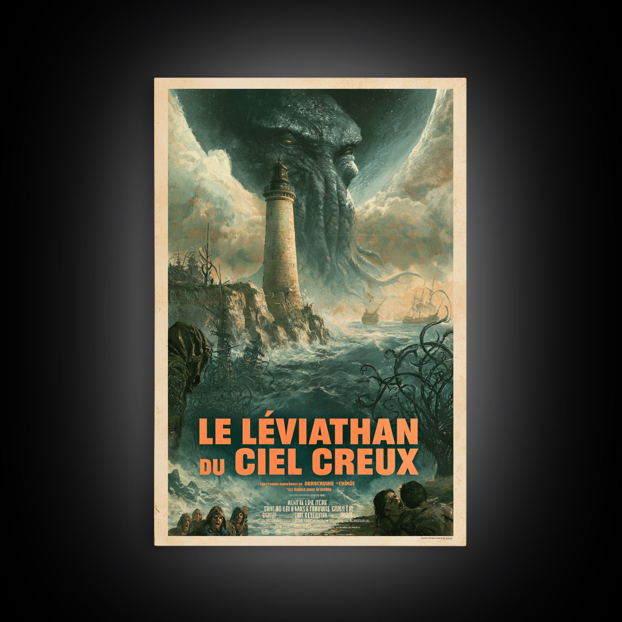 The Leviathan Of The Hollow Sky, French Language Horror Movie Poster, 1960s Horror Art, Classic Monster Poster, Canvas Print