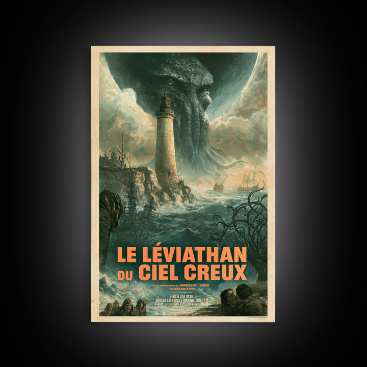 The Leviathan Of The Hollow Sky, French Language Horror Movie Poster, 1960s Horror Art, Classic Monster Poster, Canvas Print