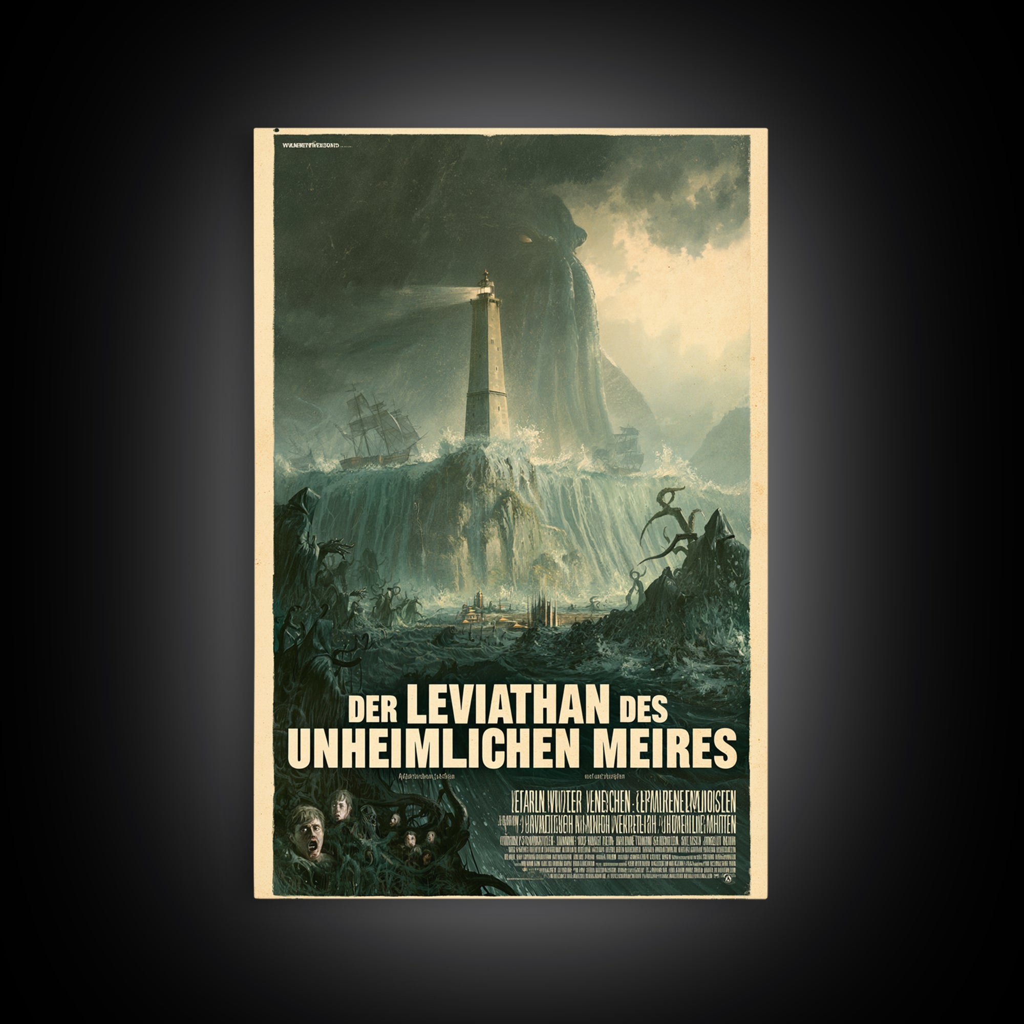 The Leviathan Of The Eldritch Sea, German Language Horror Movie Poster, 1960s Horror Art, Gothic Cinema Wall Art, Framed Canvas Print