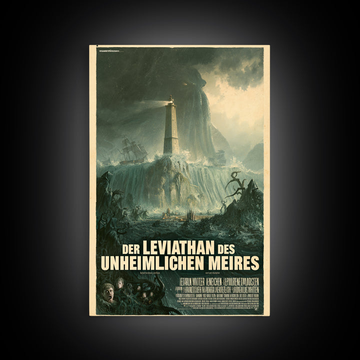 The Leviathan Of The Eldritch Sea, German Language Horror Movie Poster, 1960s Horror Art, Gothic Cinema Wall Art, Framed Canvas Print