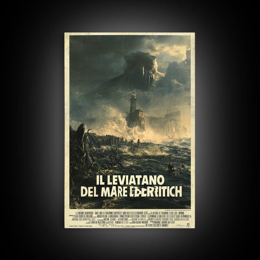 The Leviathan Of The Eldritch Sea, Italian Language Horror Movie Poster, 1970s Horror Art, Gothic Cinema Wall Art, Framed Canvas Print