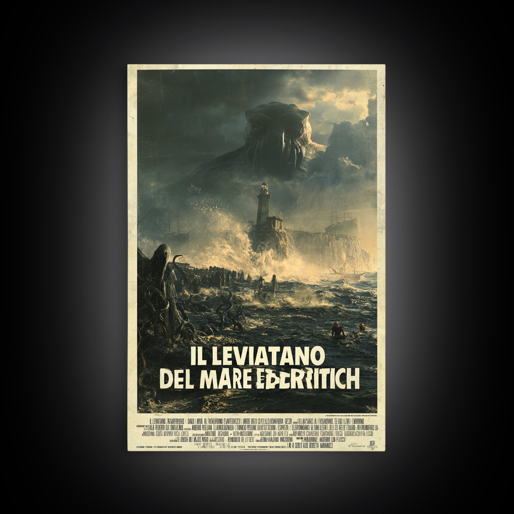 The Leviathan Of The Eldritch Sea, Italian Language Horror Movie Poster, 1970s Horror Art, Gothic Cinema Wall Art, Framed Canvas Print