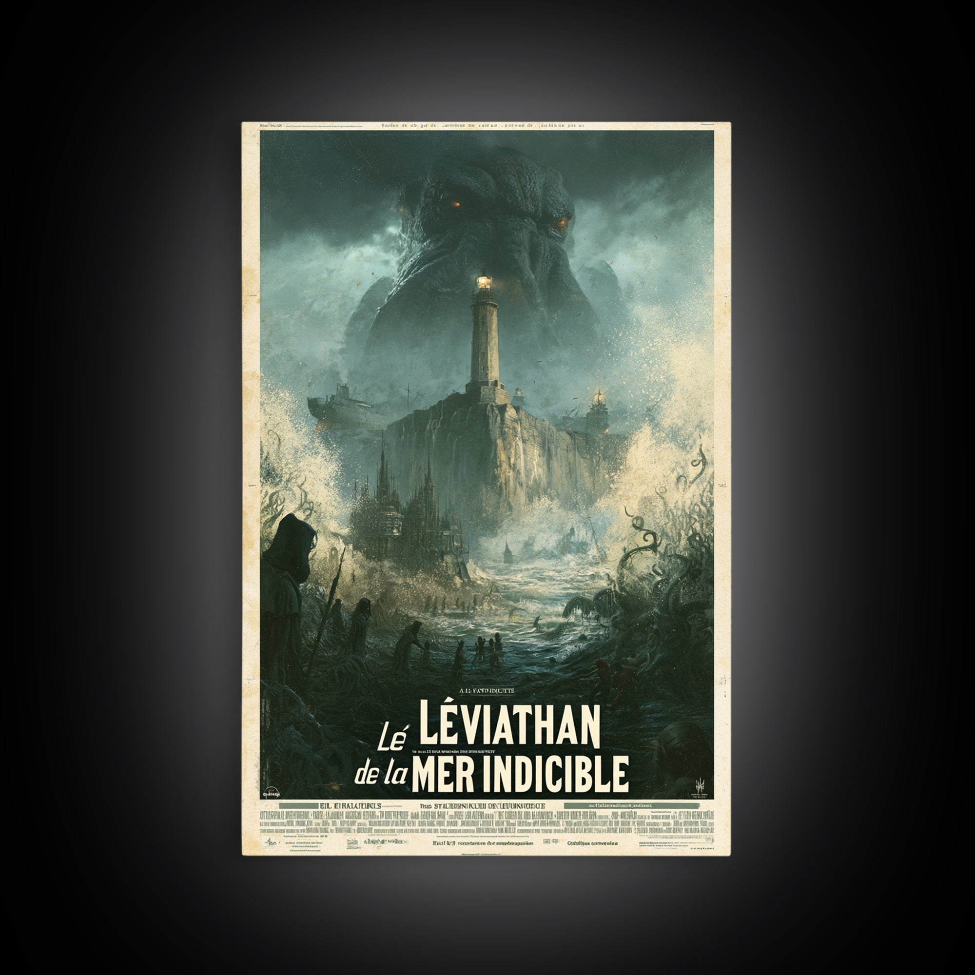The Leviathan Of The Eldritch Sea, French Language Horror Movie Poster, 1960s Horror Art, Gothic Cinema Wall Art, Framed Canvas Print