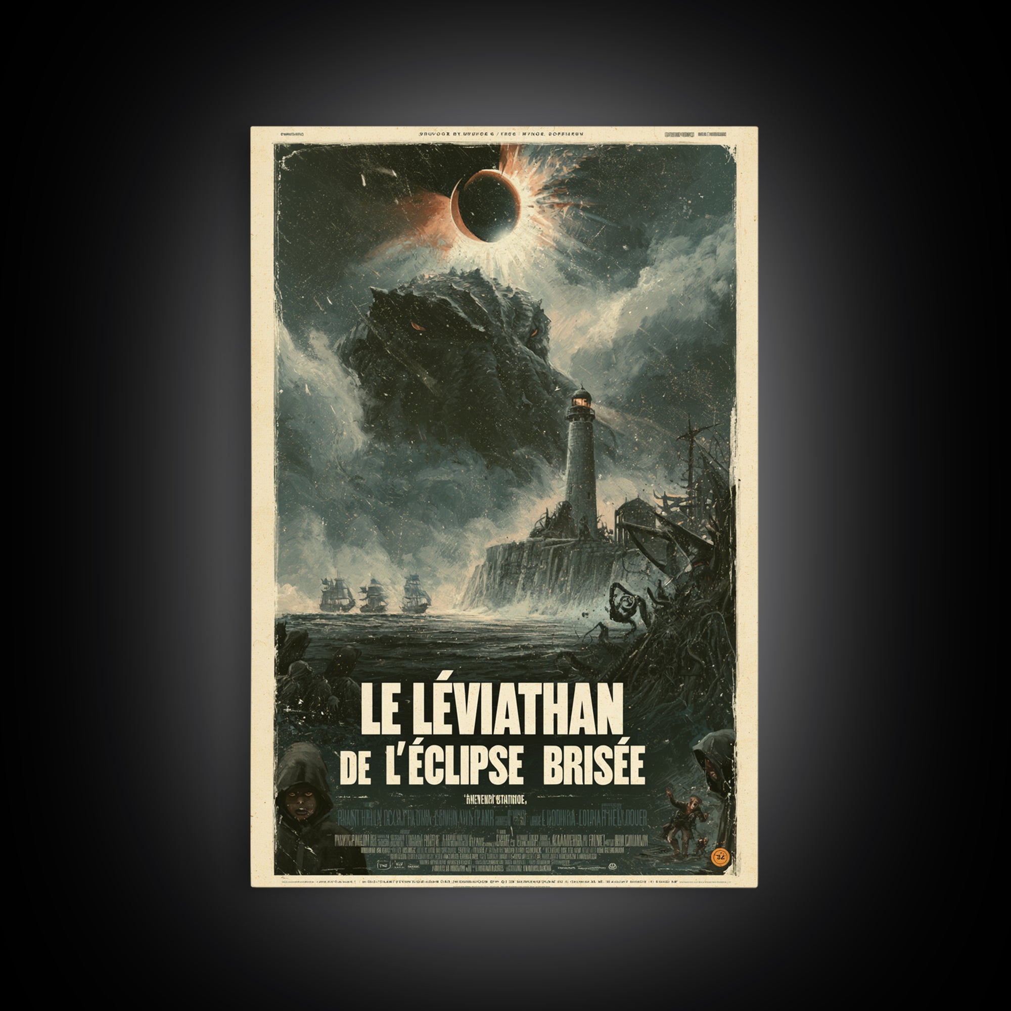 The Leviathan Of The Shattered Eclipse, French Language Horror Movie Poster, 1960s Horror Art, Eldritch Cinema Wall Art, Framed Canvas Print