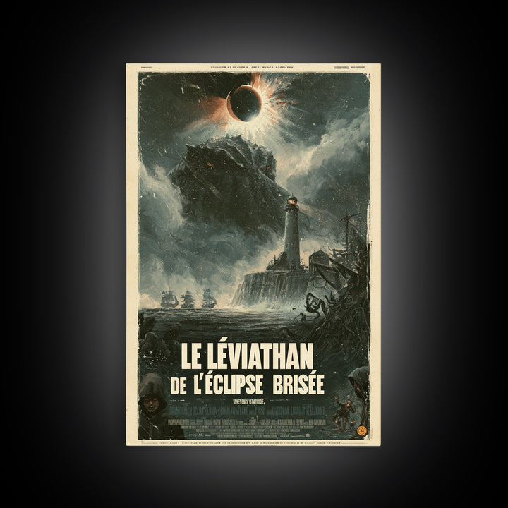 The Leviathan Of The Shattered Eclipse, French Language Horror Movie Poster, 1960s Horror Art, Eldritch Cinema Wall Art, Framed Canvas Print