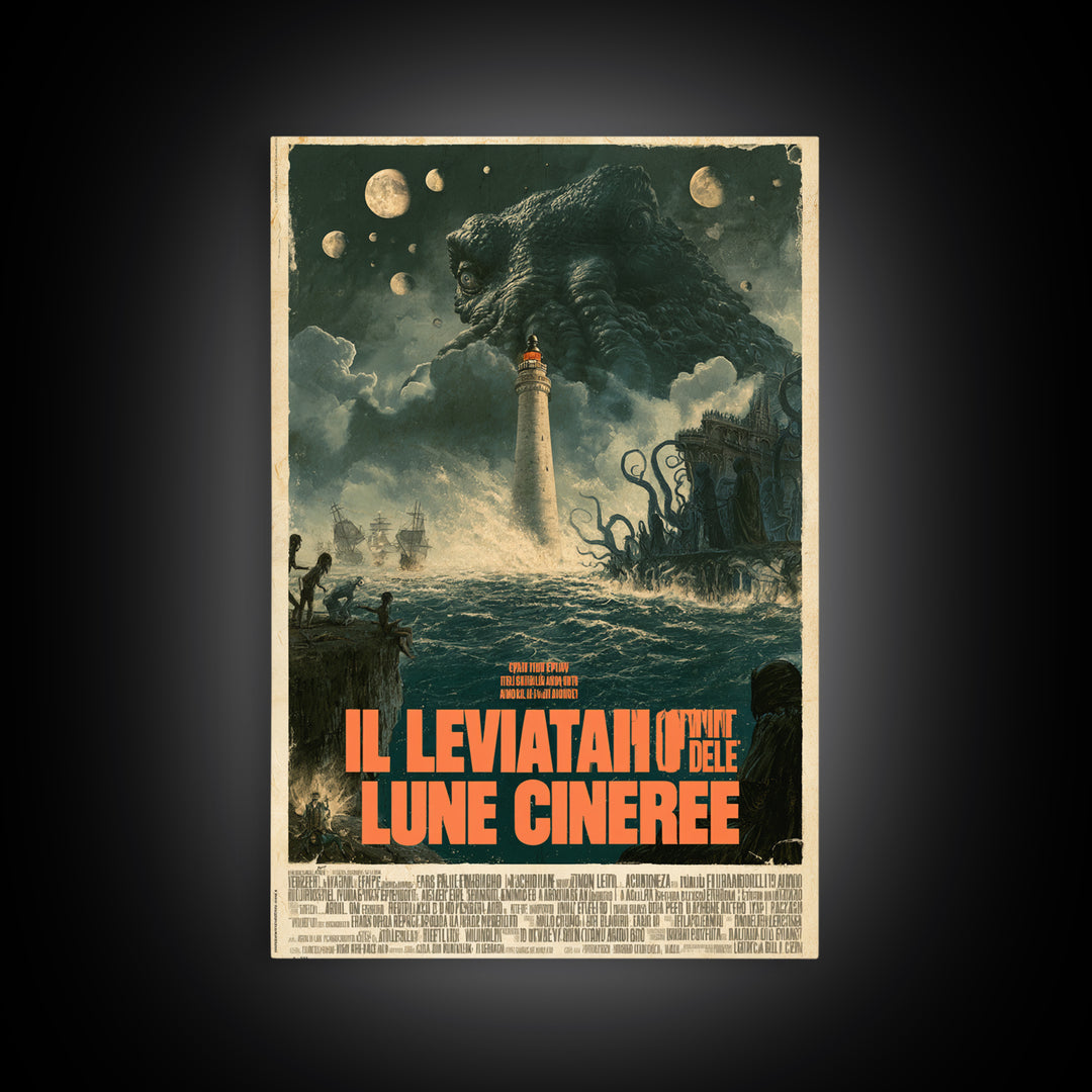The Leviathan Of Ashen Moons, Italian Language Horror Movie Poster, 1970s Horror Art, Classic Monster Poster, Canvas Print, Dark Fantasy Art