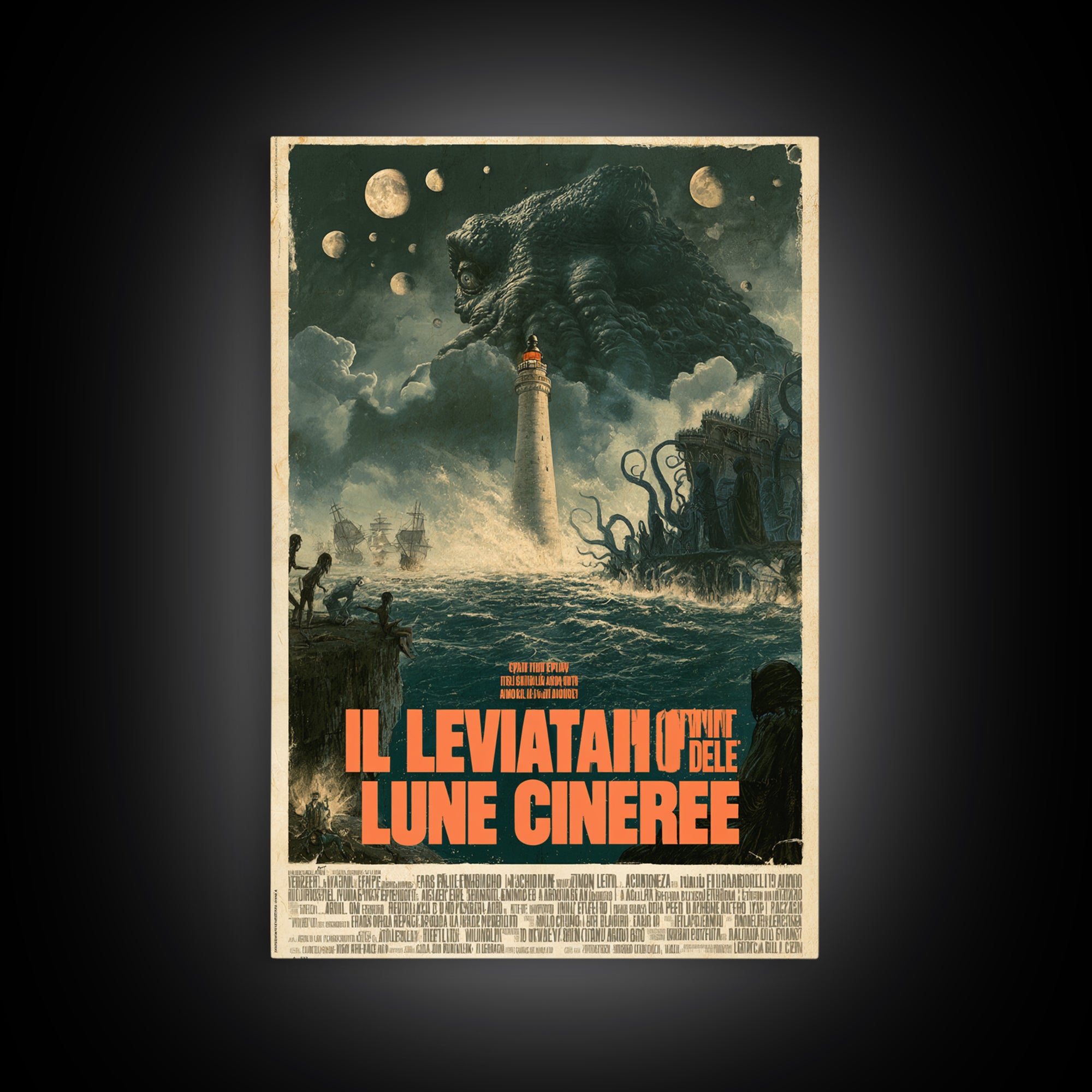 The Leviathan Of Ashen Moons, Italian Language Horror Movie Poster, 1970s Horror Art, Classic Monster Poster, Canvas Print, Dark Fantasy Art