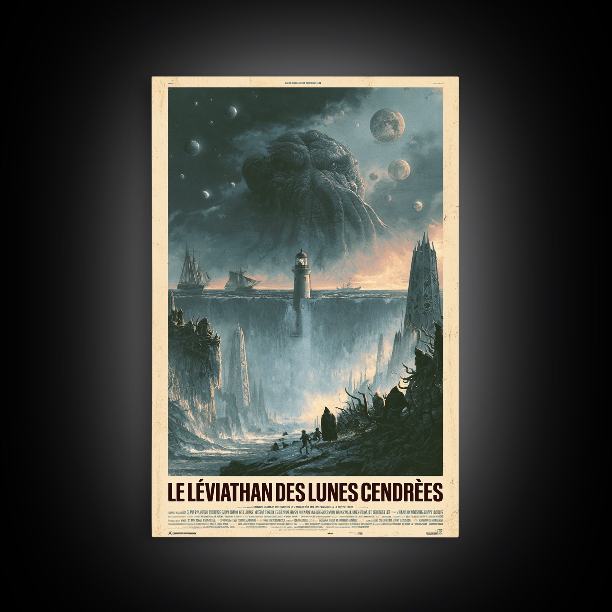 The Leviathan Of Ashen Moons, French Language Horror Movie Poster, 1960s Horror Art, Eldritch Cinema Wall Art, Framed Canvas Print