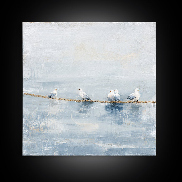 Seagulls Crossing a Muted Sky Canvas Print, Coastal Art, Landscape Painting, Coastal Decor, Fine Art, Coastal, Modern Decor, COA-1x1-10