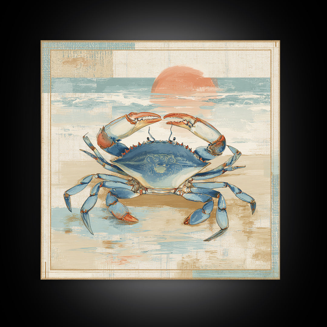 Blue Crab Illustration Canvas Print, Coastal Art, Coastal Decor, Fine Art, Coastal, Fine Art Print, Statement Artwork, COA-1x1-14