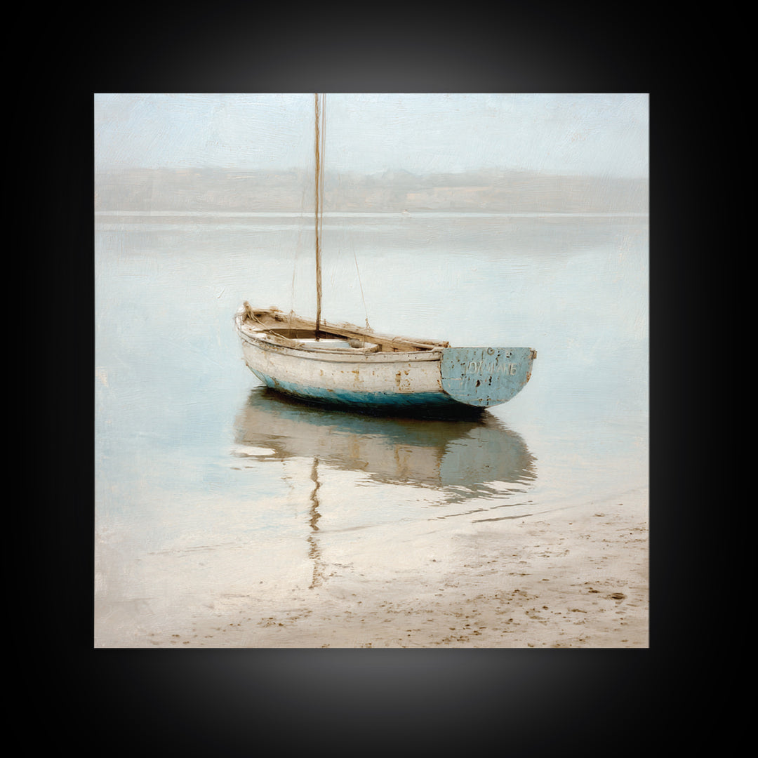 Weathered Sailboat on Calm Morning Water Canvas Print, Coastal Art, Coastal Prints, Coastal Decor, Fine Art, Coastal, COA-1x1-50