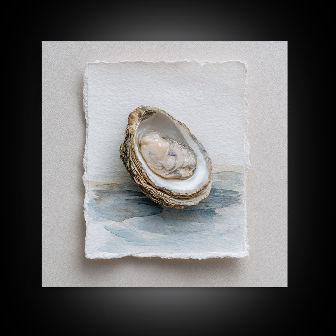 Oyster Shell Study Framed Canvas Print, Coastal Art, Beach Art, Coastal Decor, Oil Painting, Coastal, Room Decor, COA-1x1-51