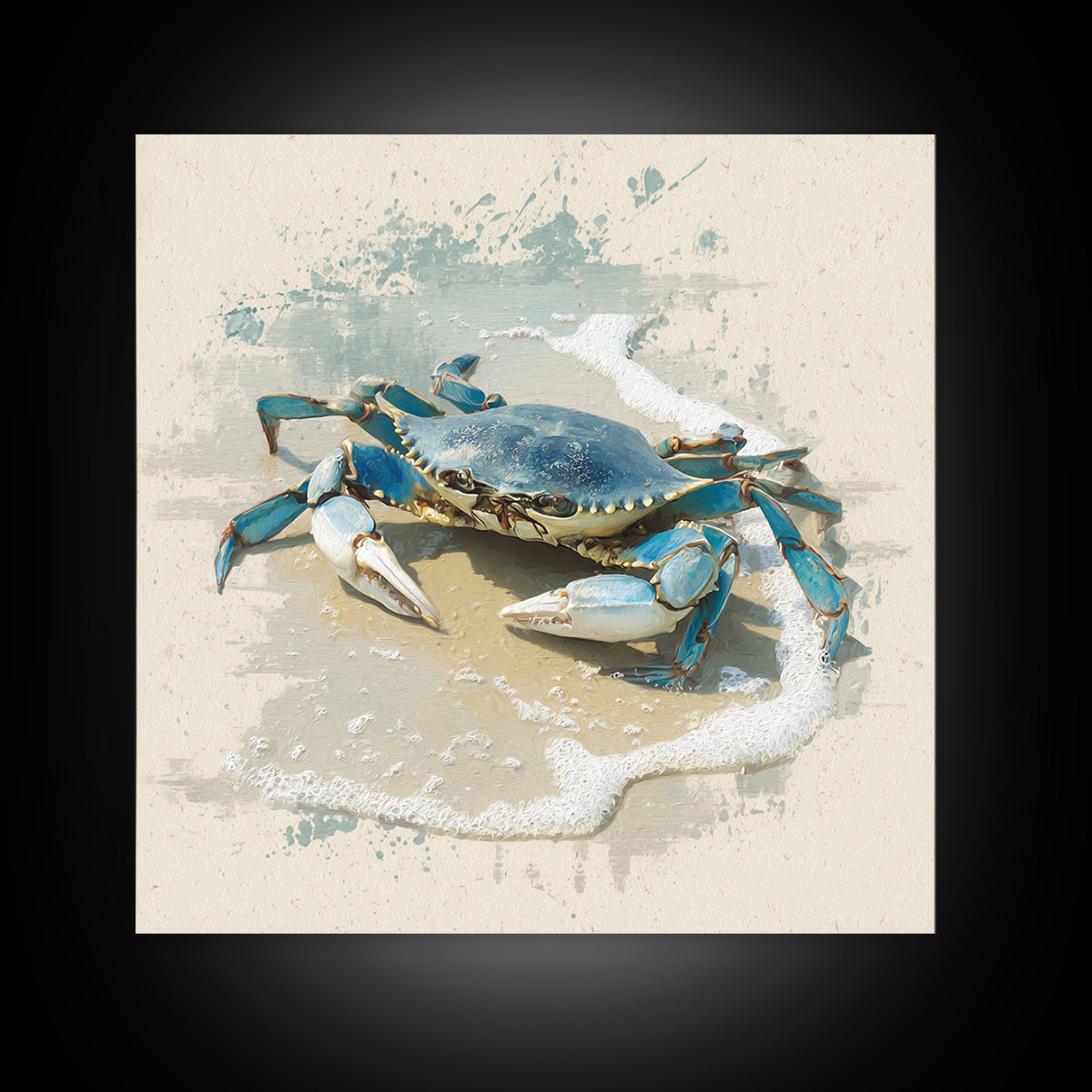Blue Crab Illustration Framed Canvas Print, Coastal Art, Beach Art, Coastal Decor, Fine Art, Coastal, Room Decor, COA-1x1-62