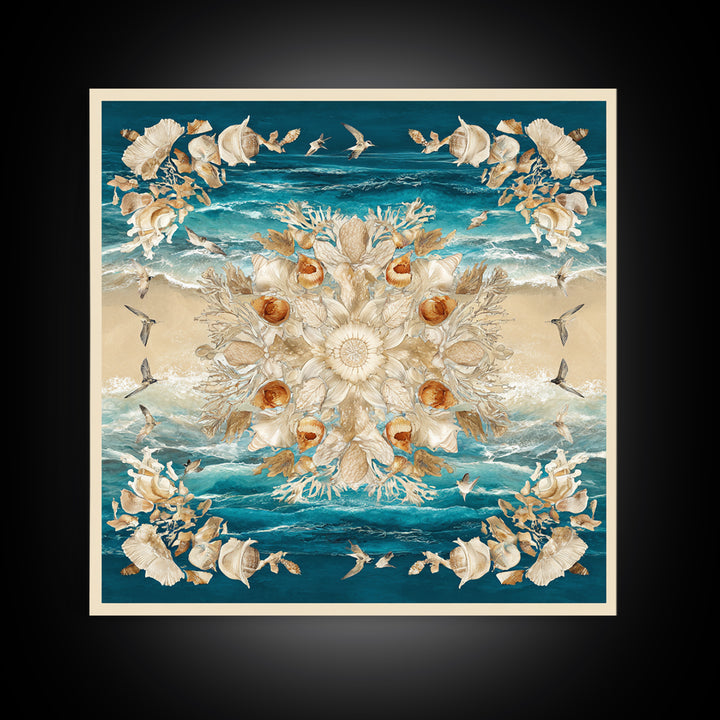 Shell and Coral Specimen Arrangement Framed Canvas Print, Coastal Art, Statement Artwork, Coastal Decor, Fine Art, Coastal, COA-1x1-83