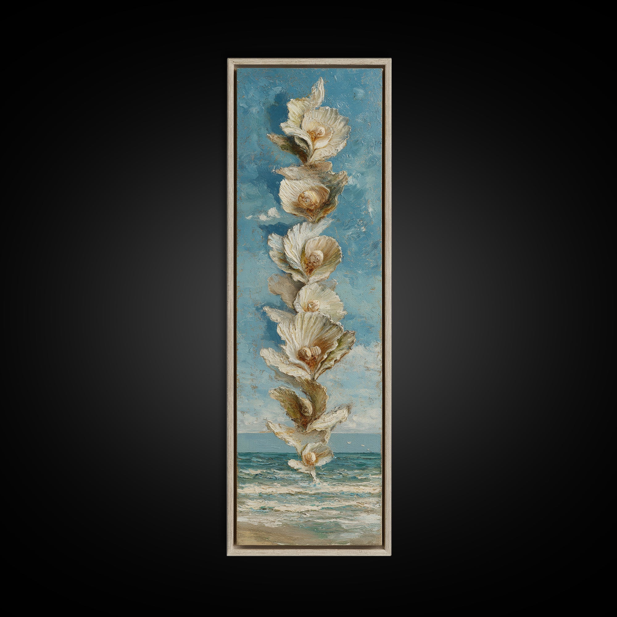 Oyster Shell Study Framed Canvas Print, Coastal Art, Home Decor, Coastal Decor, Abstract Art, Coastal, Wood Art, Nautical Decor, COA-1x3-15