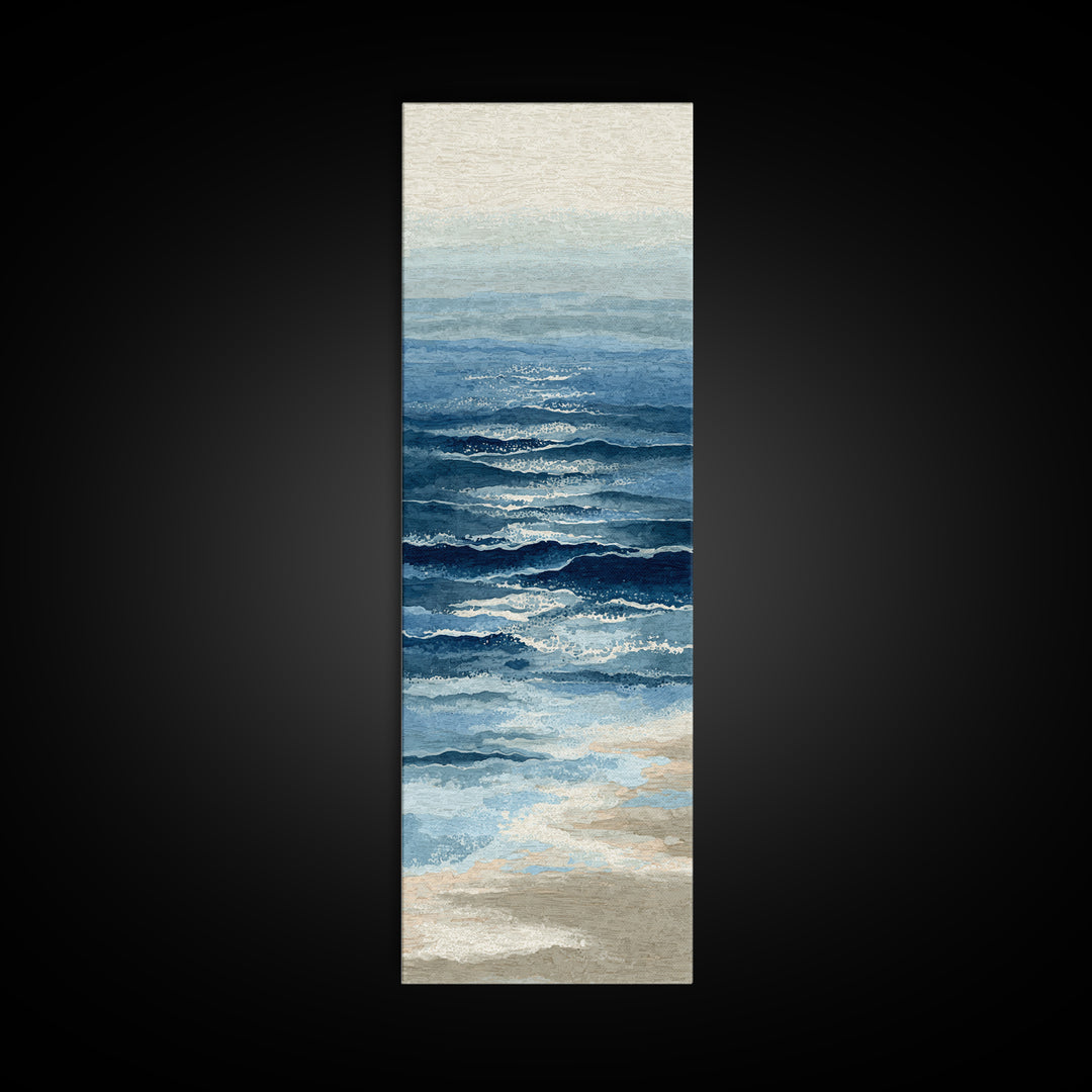 Minimal Wave Line Drawing Framed Canvas Print, Coastal Art, Luxury Decor, Coastal Decor, Fine Art, Coastal, Original Art, COA-1x3-20