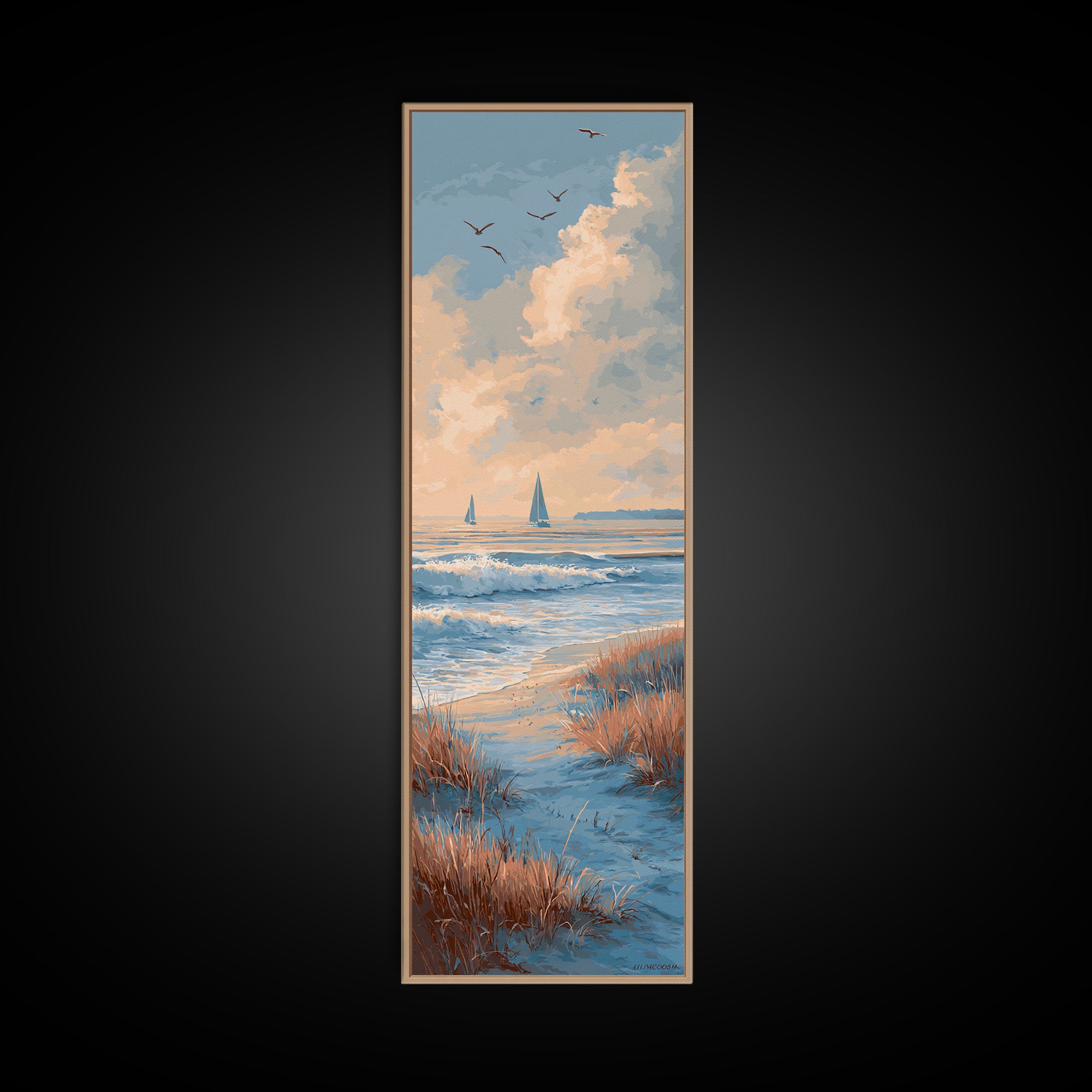 Sunset over Marshland with Warm Gold Canvas Print, Coastal Art, Ocean Art, Coastal Decor, Fine Art, Coastal, Art Print, COA-1x3-49