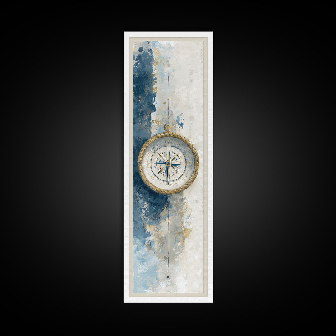 Weathered Nautical Rope and Brass Compass Canvas Print, Coastal Art, Coastal Wall Art, Coastal Decor, Abstract Art, Coastal, COA-1x3-51