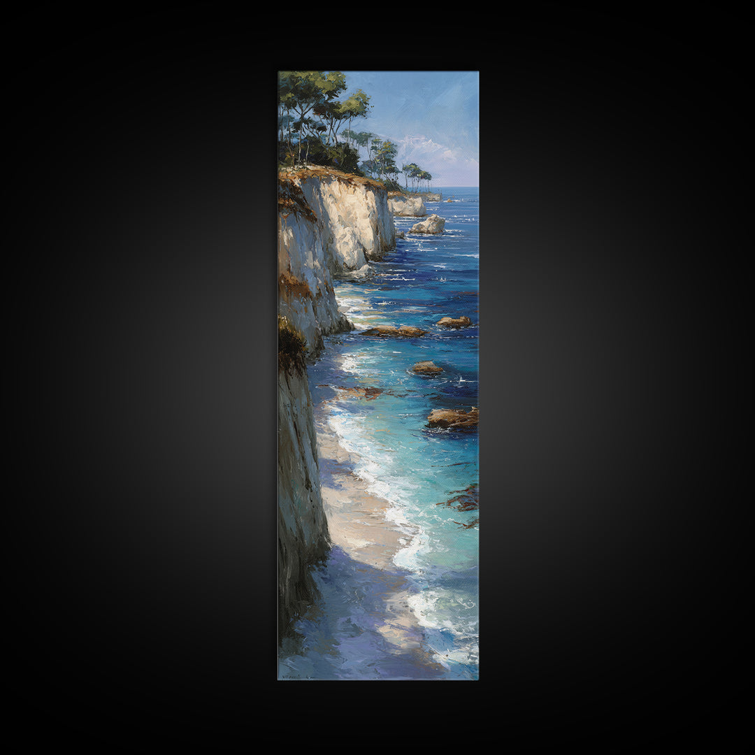 Mediterranean Cove with Cliff Shadows Framed Canvas Print, Coastal Art, Modern Decor, Coastal Decor, Fine Art, Coastal, COA-1x3-53