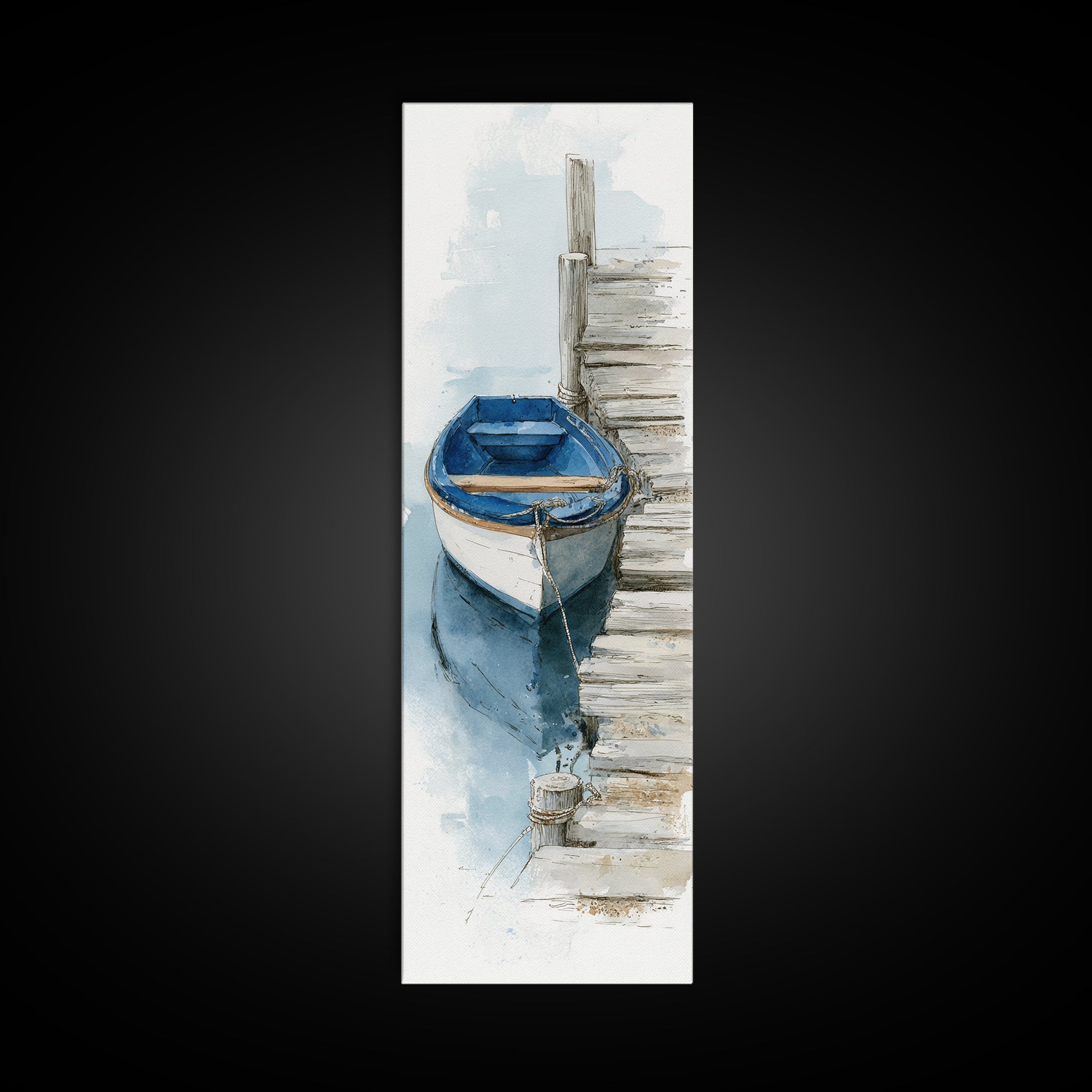 Small Rowboat Tied to a Wooden Dock Canvas Print, Coastal Art, Contemporary Art, Coastal Decor, Coastal, Modern Wall Art, COA-1x3-7