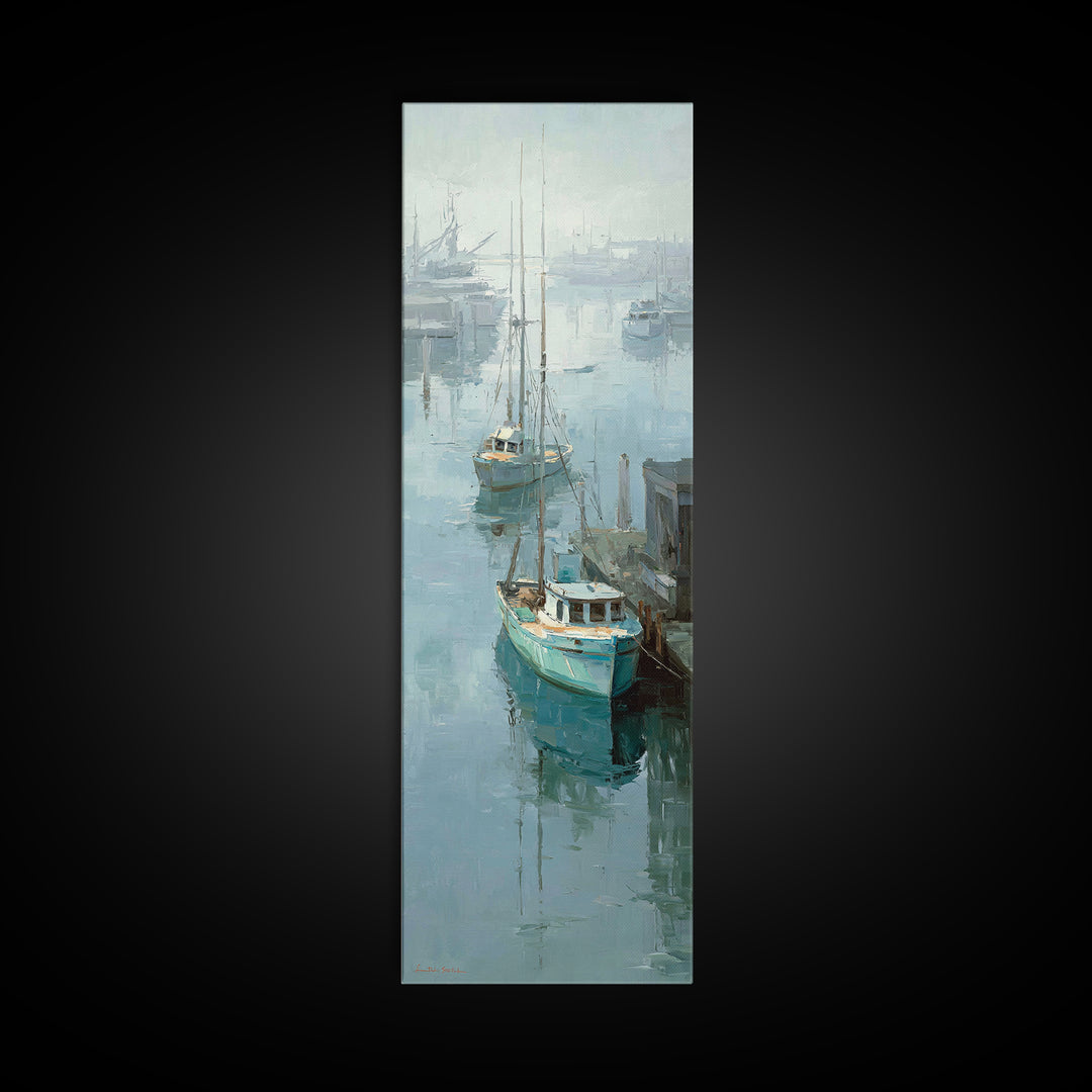 Foggy Harbor with Distant Boats Canvas Print, Coastal Art, Modern Wall Art, Coastal Decor, Fine Art, Coastal, Coastal Prints, COA-1x3-72