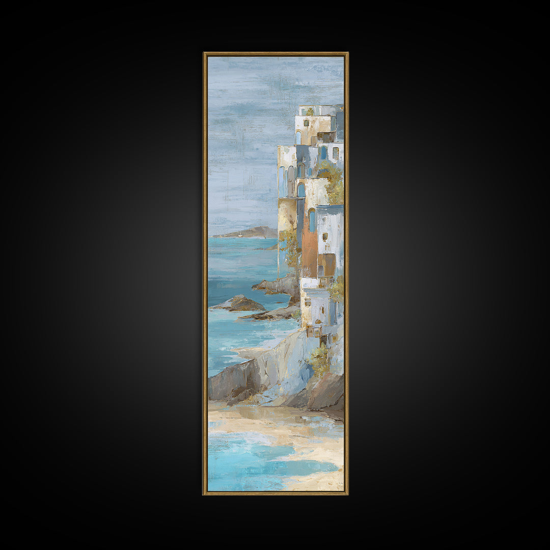 Mediterranean Cove with Cliff Shadows Canvas Print, Coastal Art, Art Print, Coastal Decor, Fine Art, Coastal, Wood Wall Art, COA-1x3-77