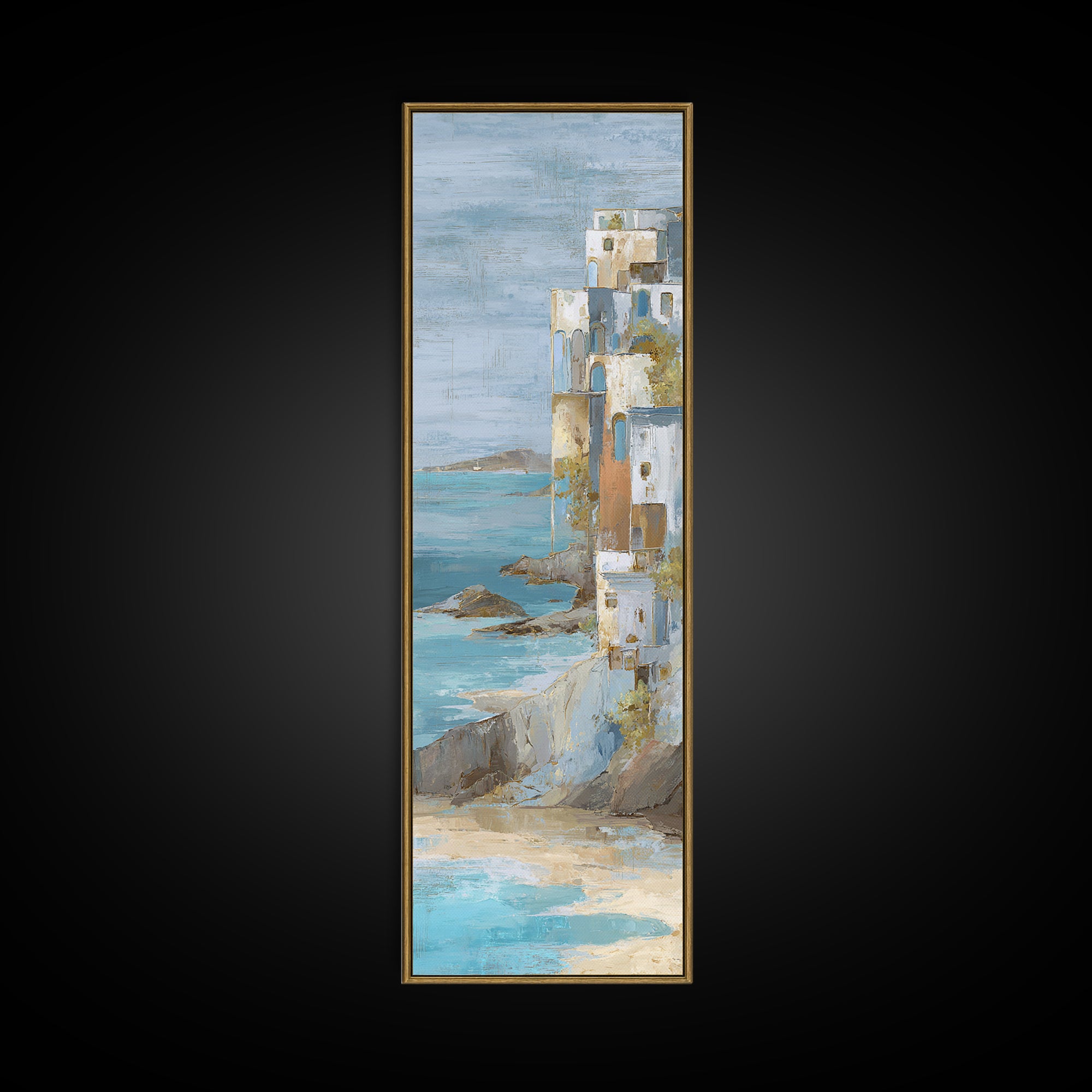 Mediterranean Cove with Cliff Shadows Canvas Print, Coastal Art, Art Print, Coastal Decor, Fine Art, Coastal, Wood Wall Art, COA-1x3-77
