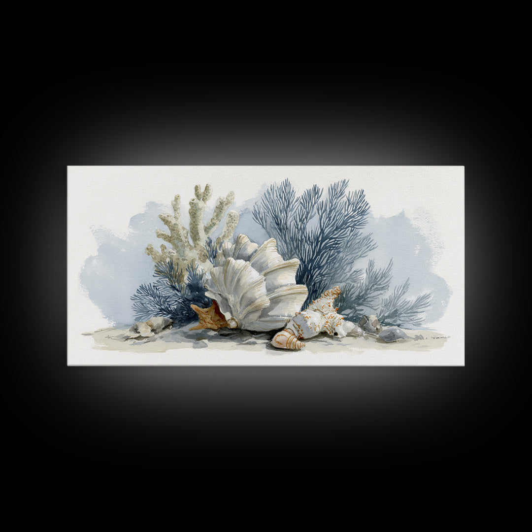 Shell and Coral Specimen Arrangement Framed Canvas Print, Coastal Art, Wall Decor, Coastal Decor, Coastal, Nautical Decor, COA-2x1-7