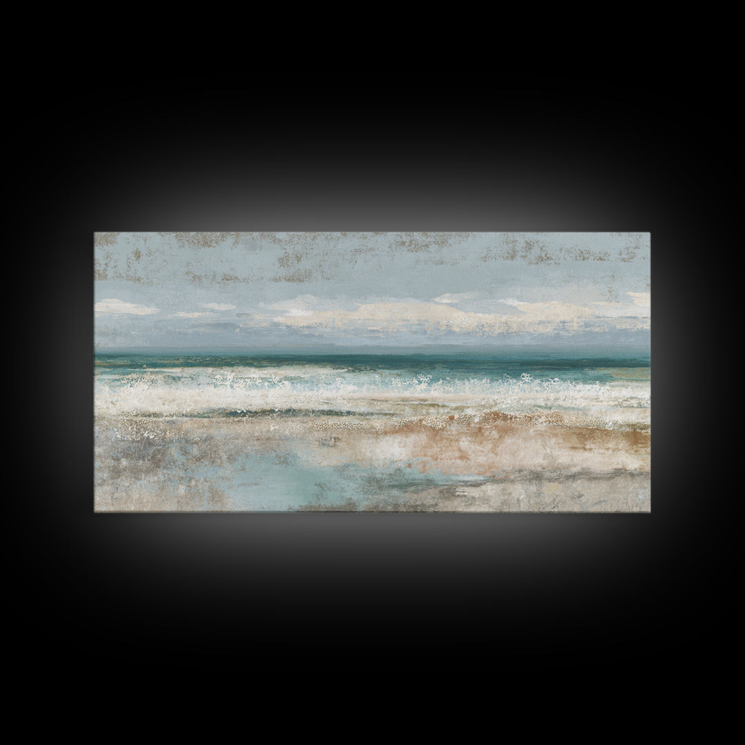 Abstract Seafoam Patterns Framed Canvas Print, Coastal Art, Home Decor, Coastal Decor, Abstract Art, Coastal, Wood Art, COA-2x1-86