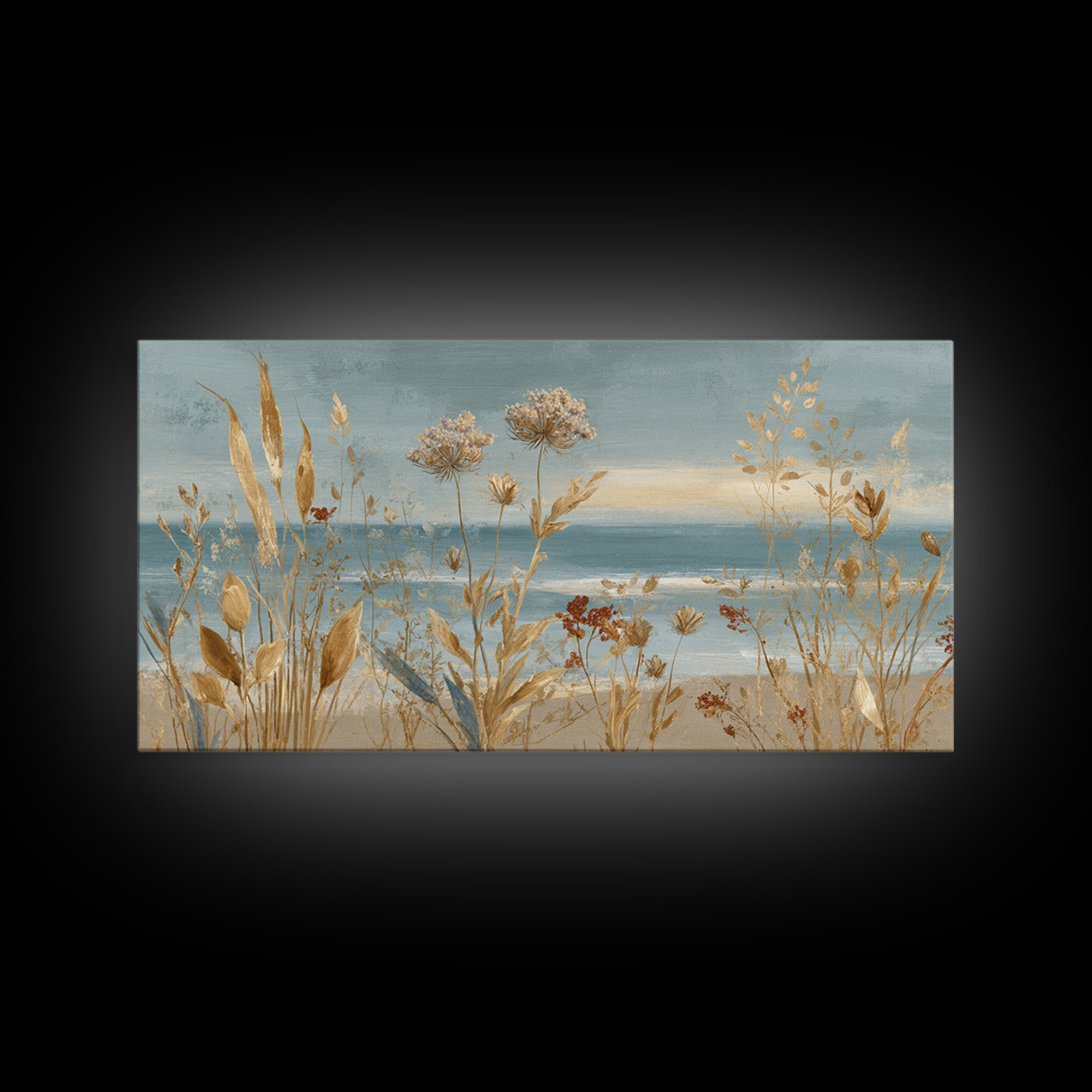 Coastal Botanical Bouquet Canvas Print, Coastal Art, Watercolor Painting, Coastal Decor, Oil Painting, Coastal, COA-2x1-89