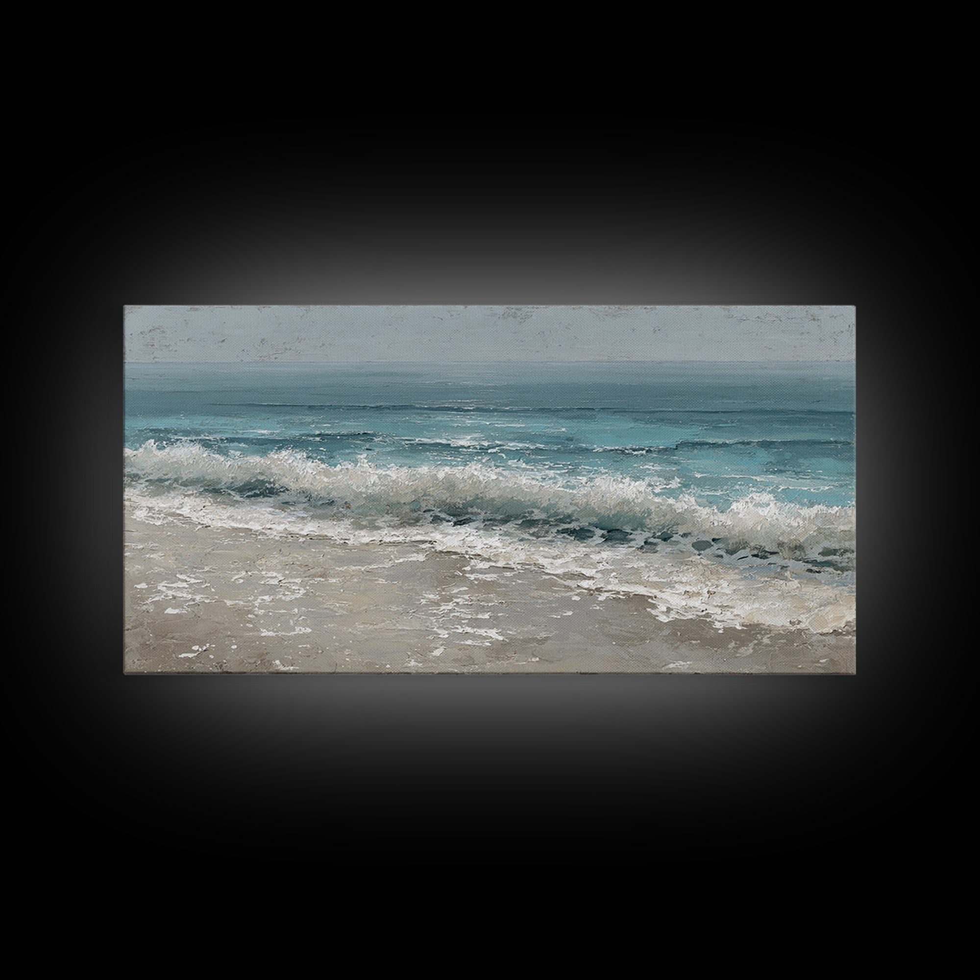 Moonlit Ocean with Silver Surf Framed Canvas Print, Coastal Art, Wall Decor, Coastal Decor, Fine Art, Coastal, Nautical Decor, COA-2x1-90