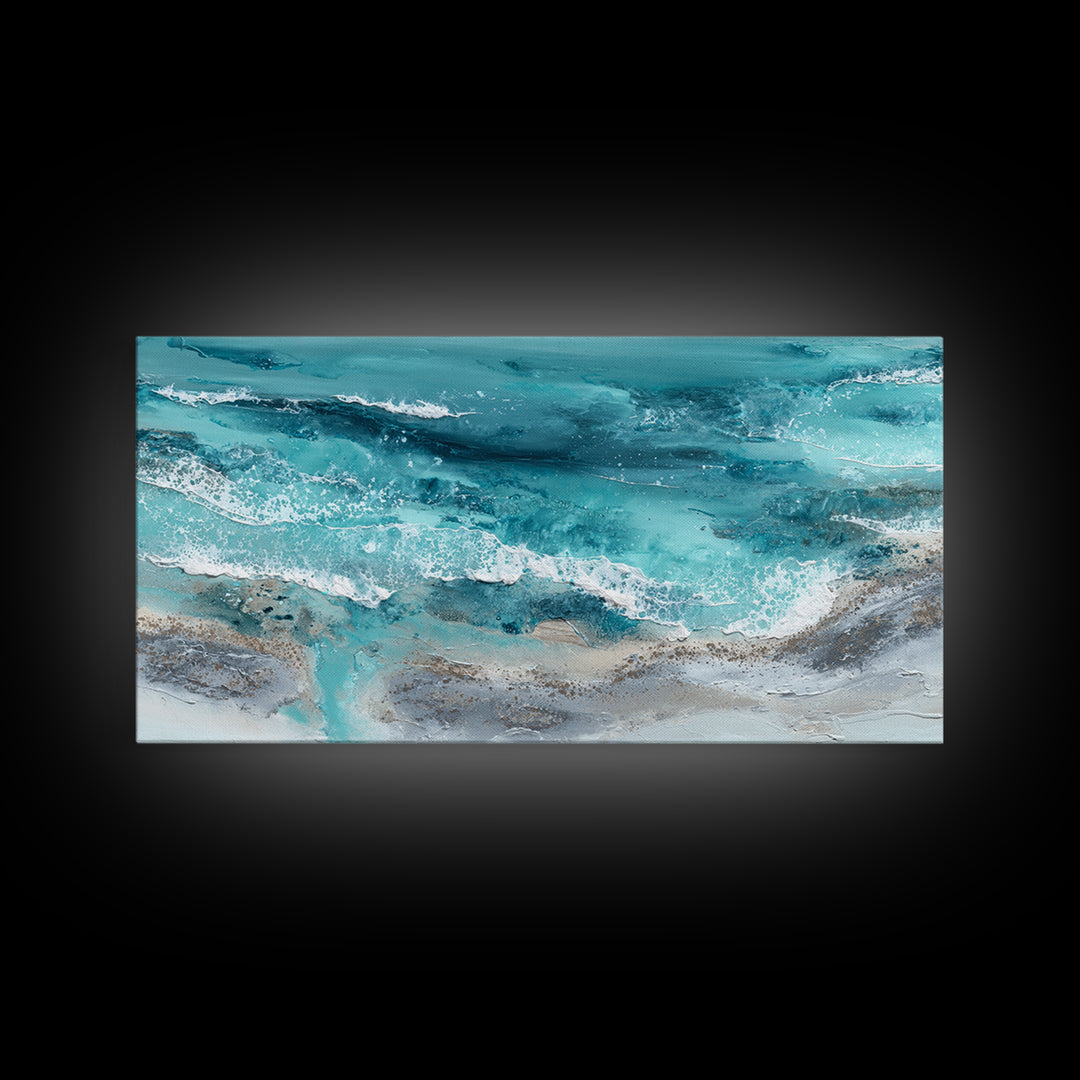 Aerial Sandbar with Turquoise Water Framed Canvas Print, Coastal Art, Bird Art, Coastal Decor, Coastal, Living Room Art, COA-2x1-97
